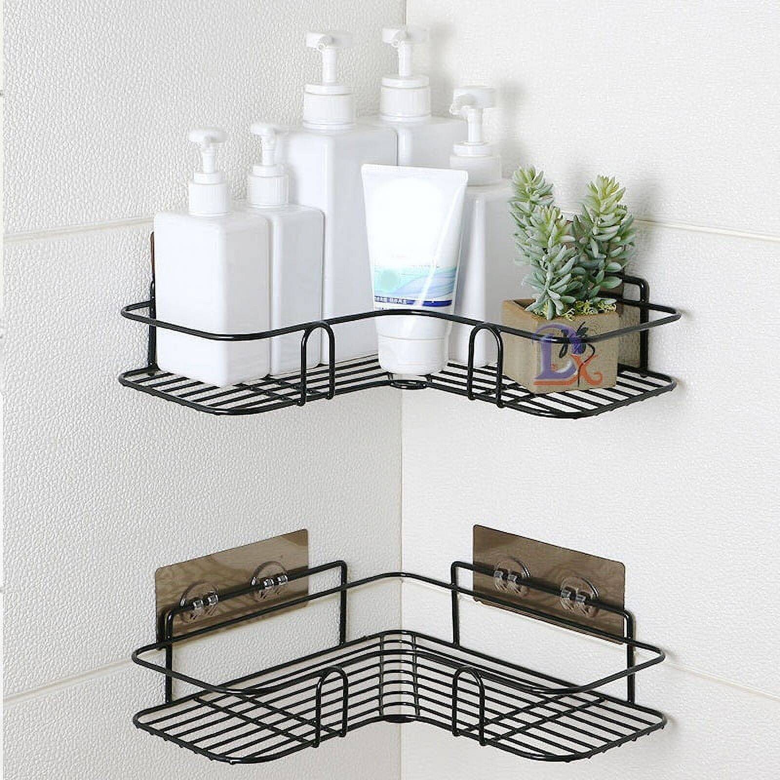 Corner Shower Caddy, 1 Pack Self Adhesive Bathroom Organizer, No Drilling Bathroom Storage Shelves Shower Rack, Wall Mounted Shampoo Holder Rack for RV Apartment Kitchen (1 Pack-Black)