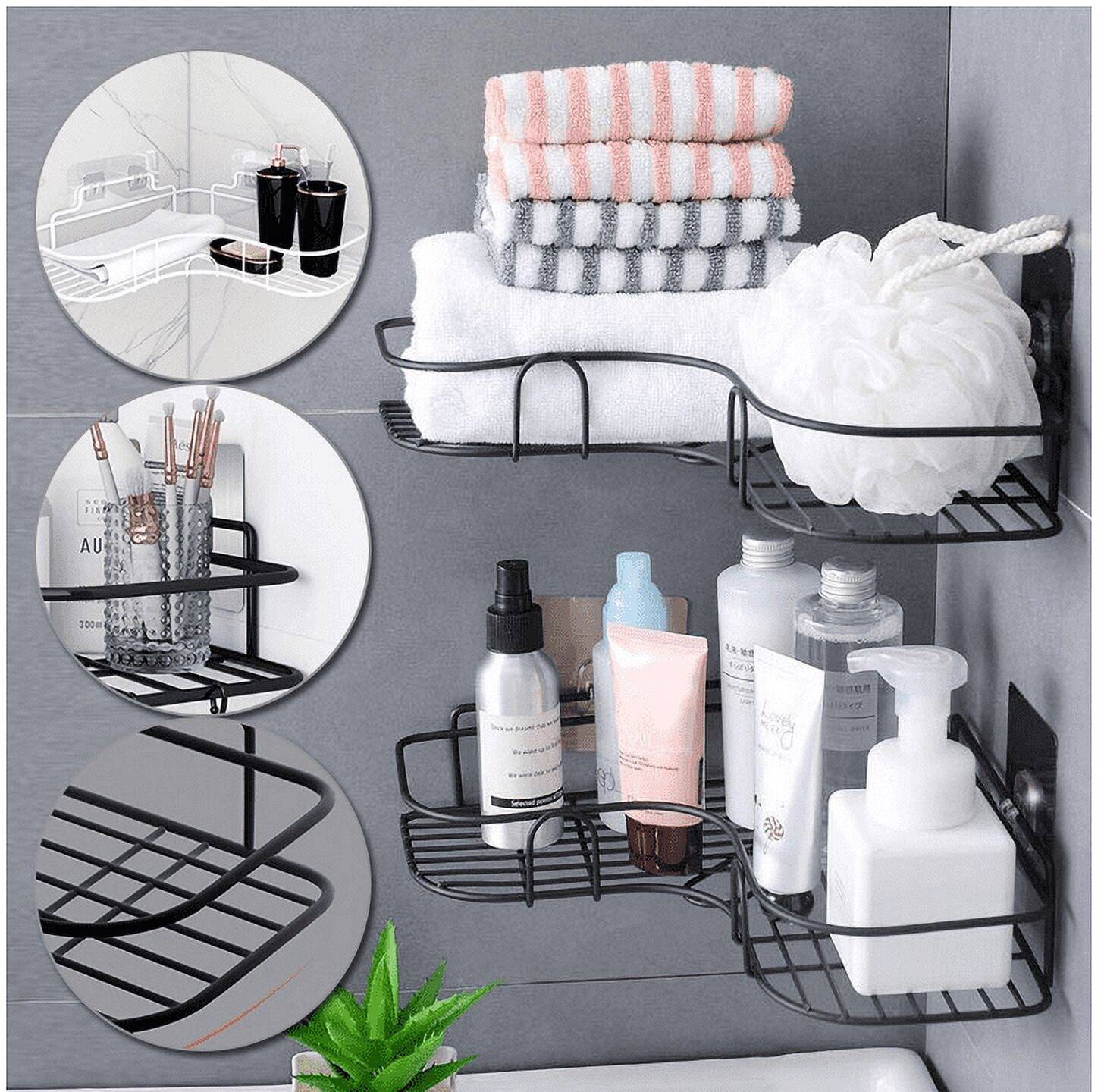 Corner Shower Caddy, 1 Pack Self Adhesive Bathroom Organizer, No Drilling Bathroom Storage Shelves Shower Rack, Wall Mounted Shampoo Holder Rack for RV Apartment Kitchen (1 Pack-Black) - Image 4