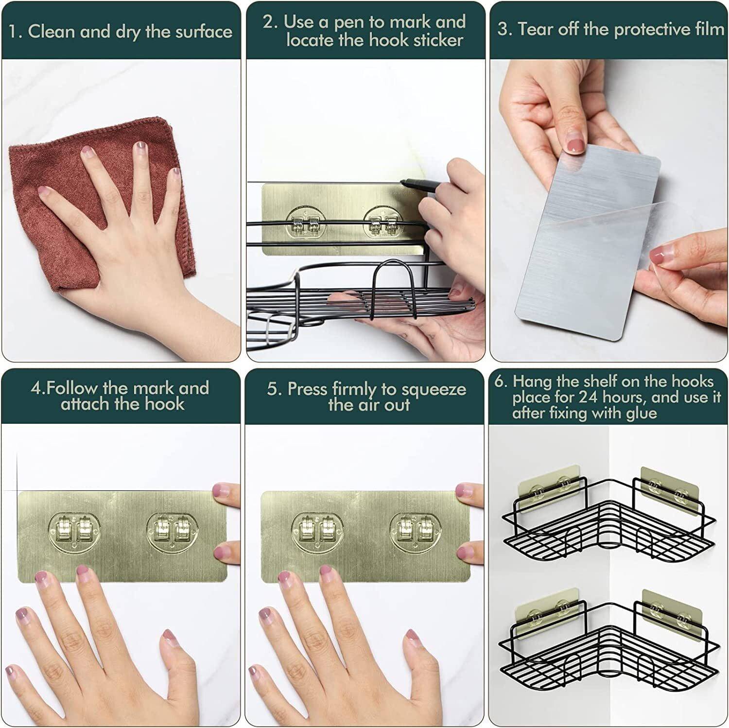 Corner Shower Caddy, 1 Pack Self Adhesive Bathroom Organizer, No Drilling Bathroom Storage Shelves Shower Rack, Wall Mounted Shampoo Holder Rack for RV Apartment Kitchen (1 Pack-Black) - Image 7