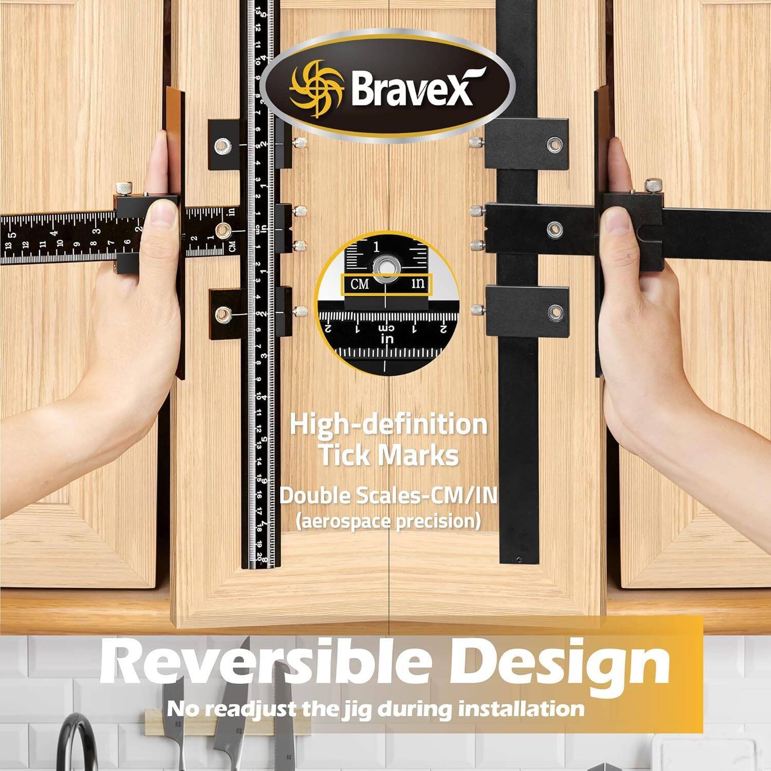 Elemake Cabinet Hardware Jig - Cabinet Handle Jig, Aluminum Alloy Heavy Duty Cabinet Jig for Handles and Pulls, Drawer Pull Jig, Detachable Cabinet Hardware Template, with 2 Size Drill Bits - Image 5