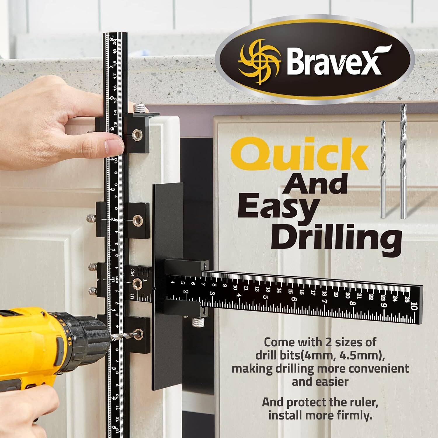 Elemake Cabinet Hardware Jig - Cabinet Handle Jig, Aluminum Alloy Heavy Duty Cabinet Jig for Handles and Pulls, Drawer Pull Jig, Detachable Cabinet Hardware Template, with 2 Size Drill Bits - Image 6