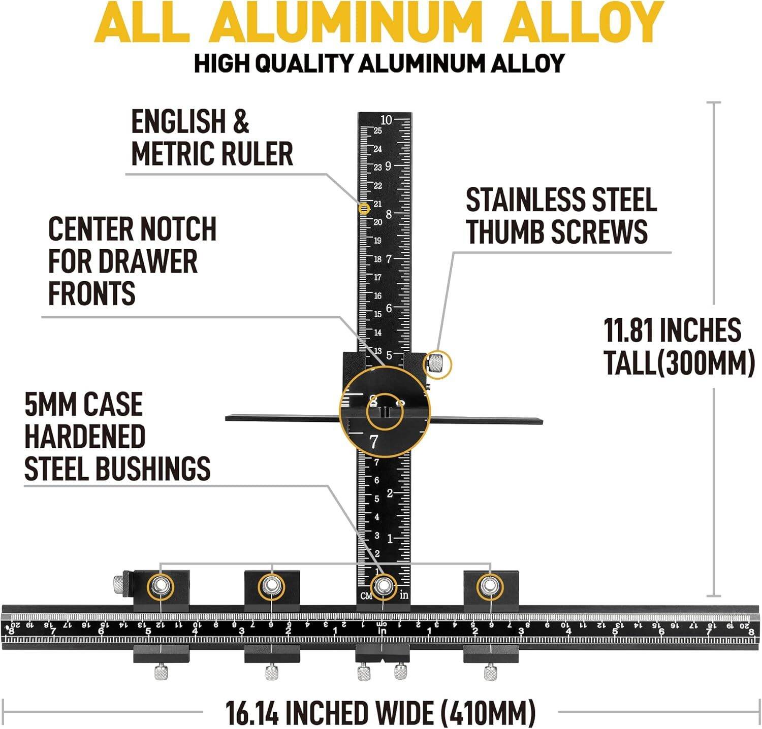 Elemake Cabinet Hardware Jig - Cabinet Handle Jig, Aluminum Alloy Heavy Duty Cabinet Jig for Handles and Pulls, Drawer Pull Jig, Detachable Cabinet Hardware Template, with 2 Size Drill Bits - Image 7