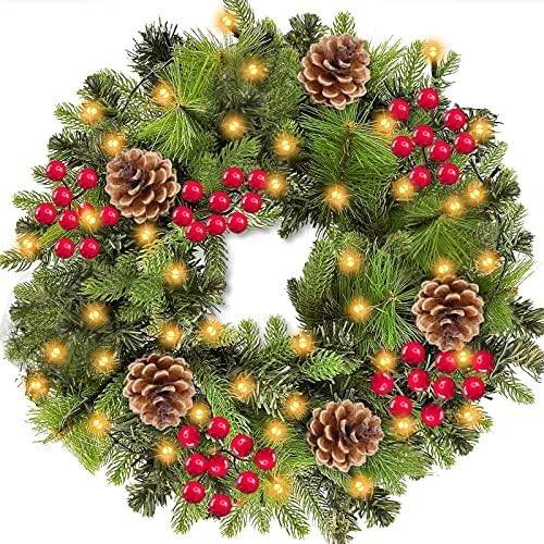 30 Inch Super Thick Christmas Wreath with Warm White Prelit Lights