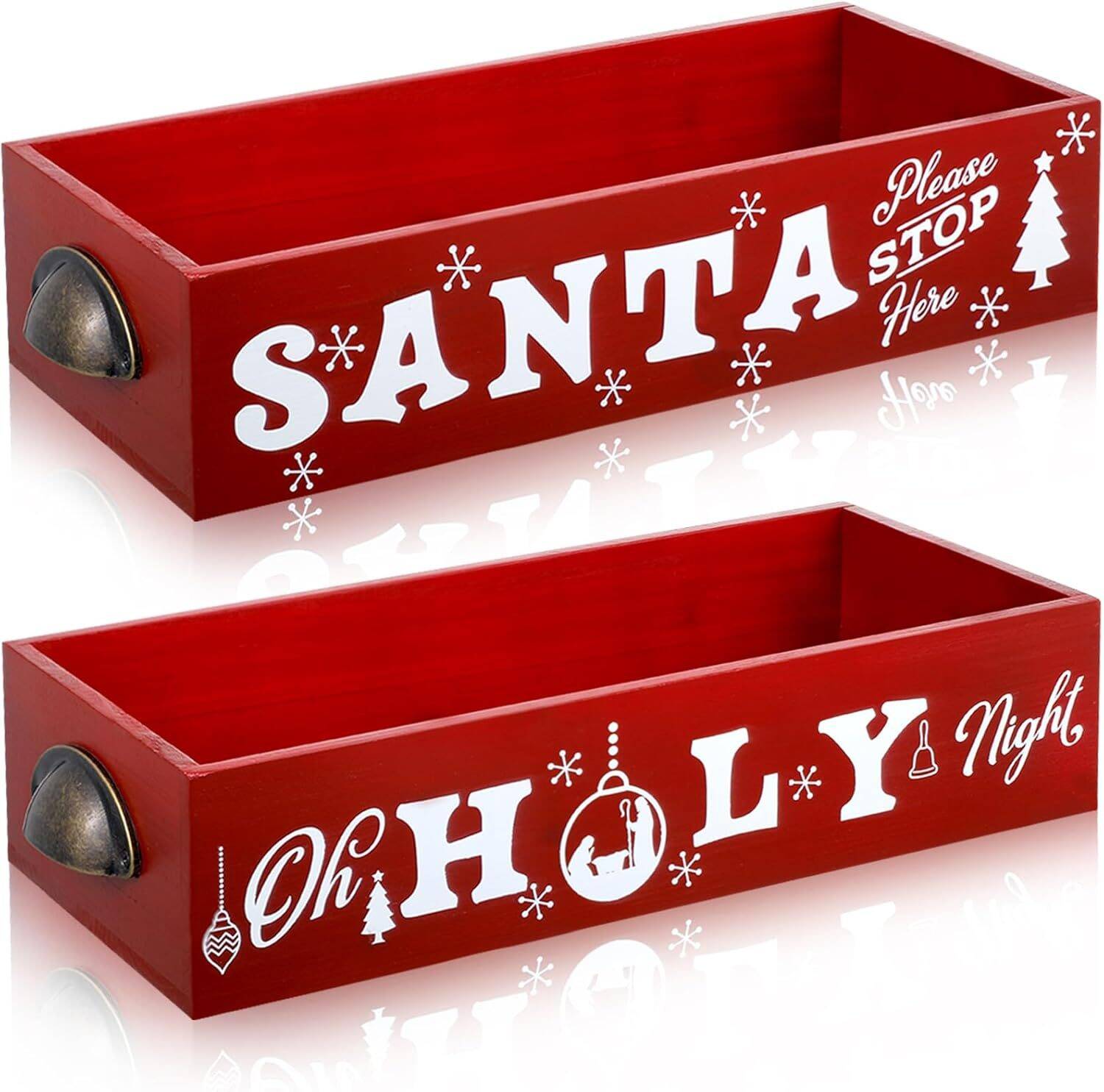 Hot Cocoa Bar Wood Storage Box Hot Cocoa Decorative Christmas (Red, Vibrant)