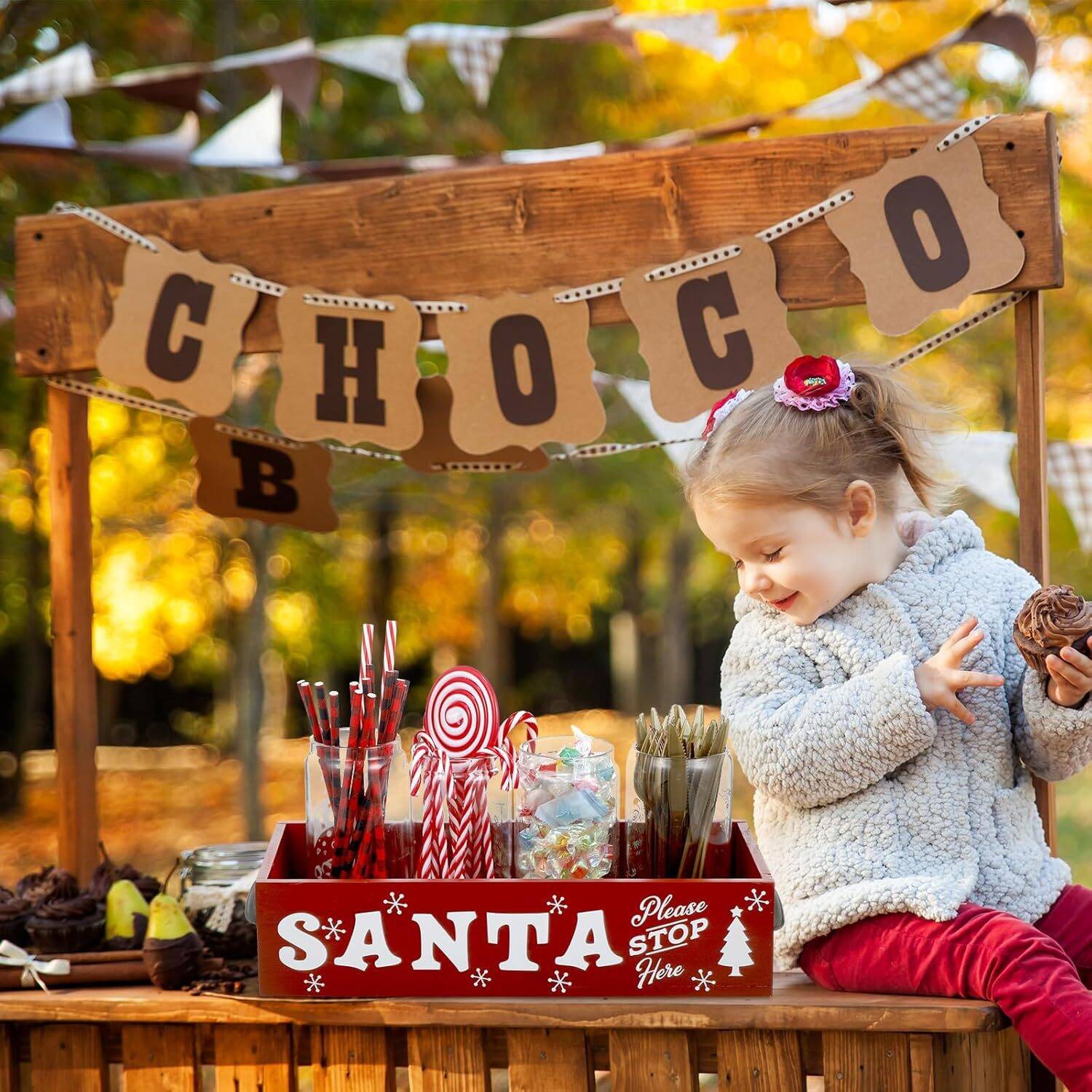 Hot Cocoa Bar Wood Storage Box Hot Cocoa Decorative Christmas (Red, Vibrant) - Image 3