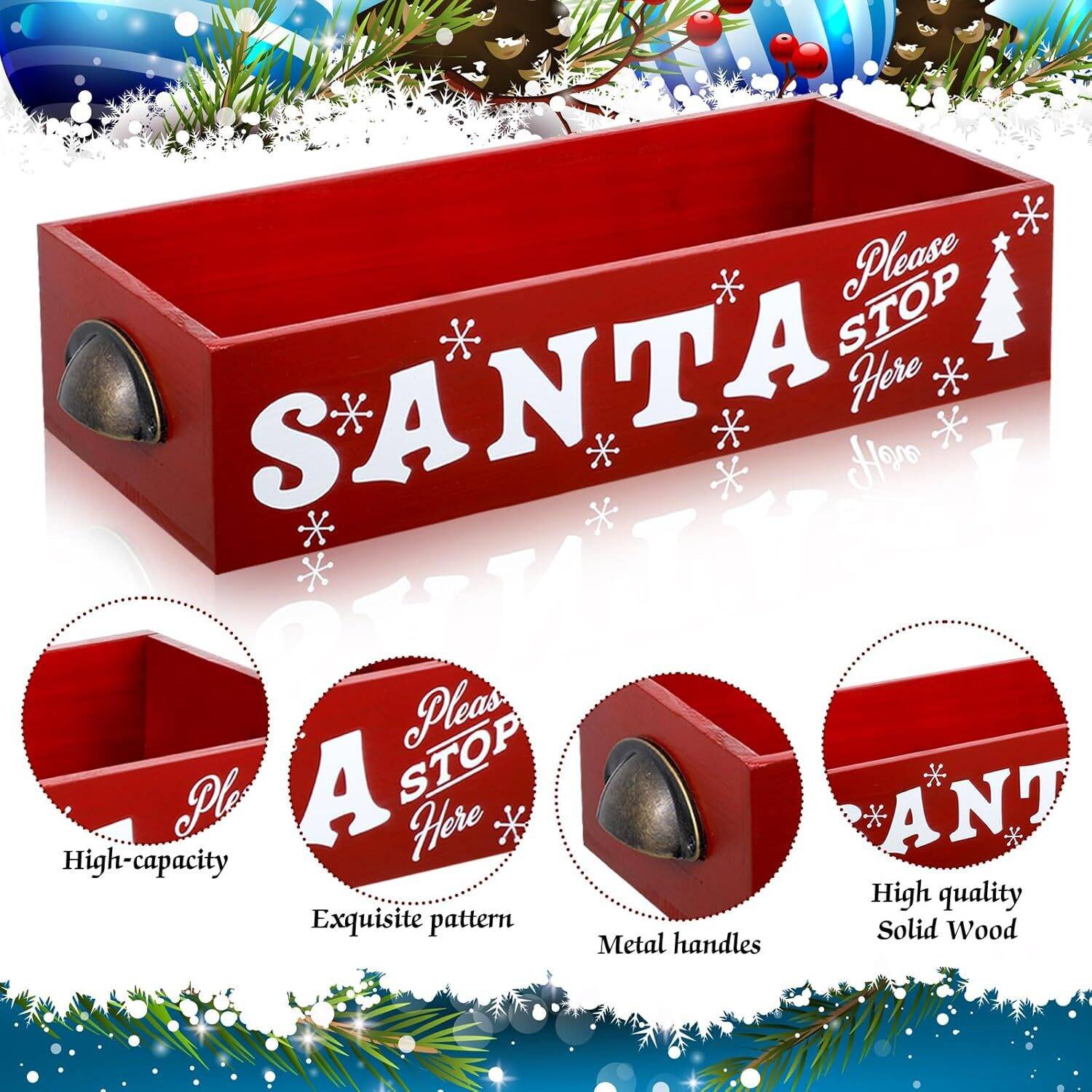 Hot Cocoa Bar Wood Storage Box Hot Cocoa Decorative Christmas (Red, Vibrant) - Image 4