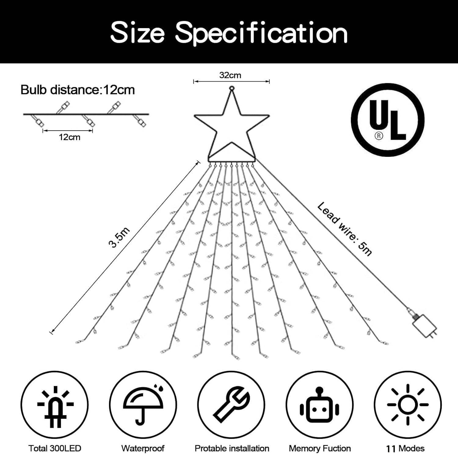 Christmas String Lights Outdoor Decoration 317 LED Star Fairy String Lights 11 Modes & Waterproof - Warm White + Multi-Colored - Image 3