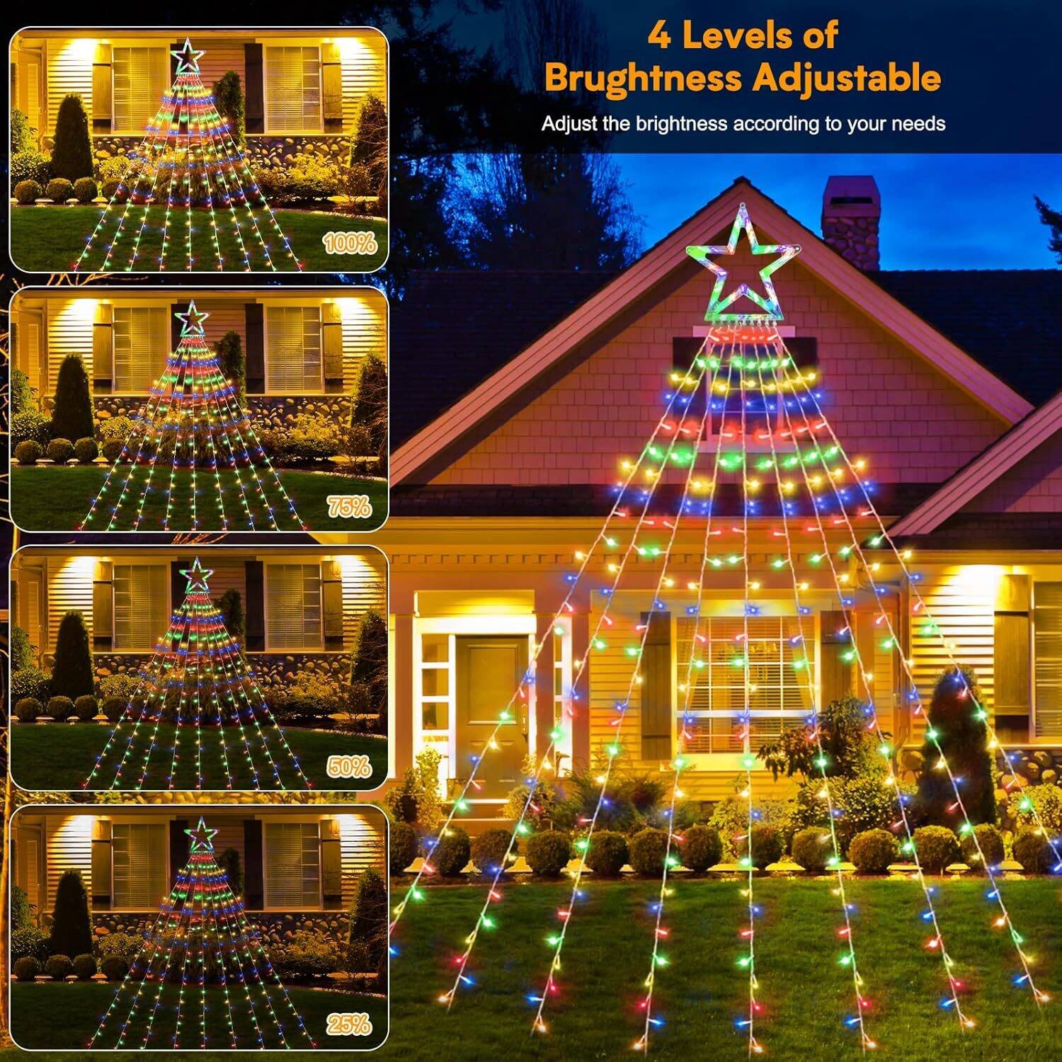 Christmas String Lights Outdoor Decoration 317 LED Star Fairy String Lights 11 Modes & Waterproof - Warm White + Multi-Colored - Image 4