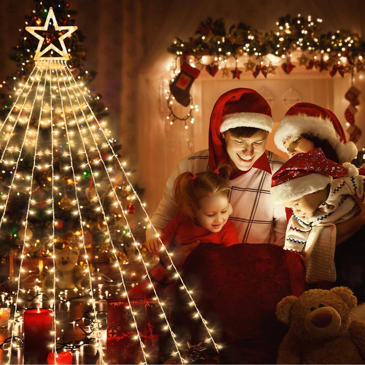 Christmas String Lights Outdoor Decoration 317 LED Star Fairy String Lights 11 Modes & Waterproof - Warm White + Multi-Colored - Image 7