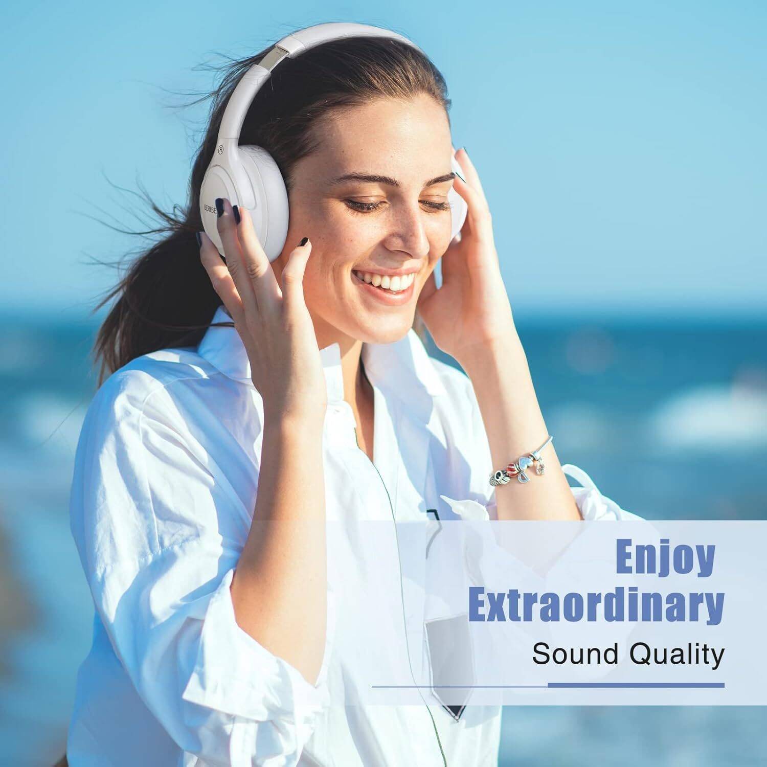 Bluetooth Headphones Over Ear,BERIBES 65H Playtime and 6 EQ Music Modes with Microphone,HiFi Stereo Foldable Lightweight Wireless Headset,Deep Bass for Home Office Cellphone PC Etc.(White) - Image 6