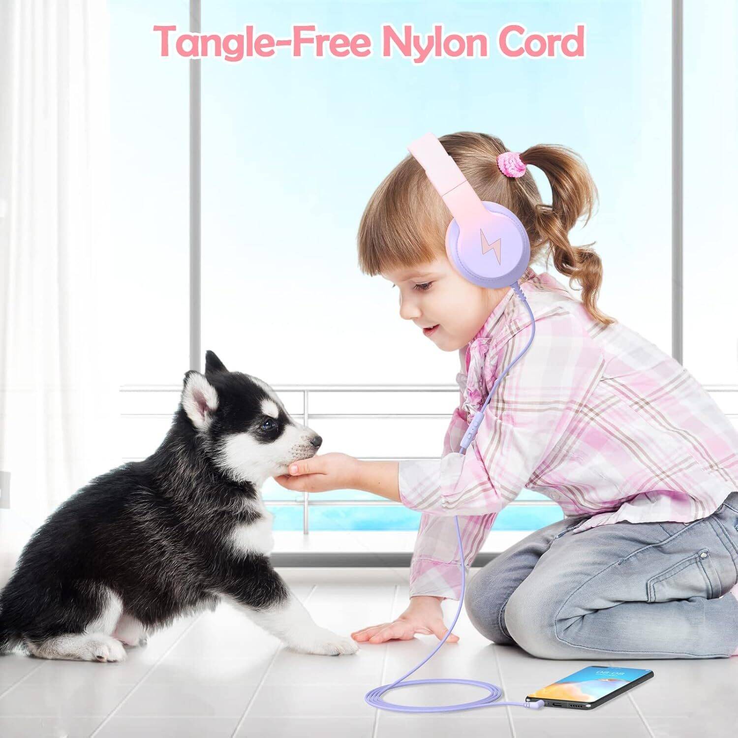 Kids Headphones, Wired Headphones for Kids Over Ear with Microphone, 85/94dB Volume Limiter Headphones for Girls Boys, Foldable Headphones for Learning & Entertainment, Gradient Pink - Image 5