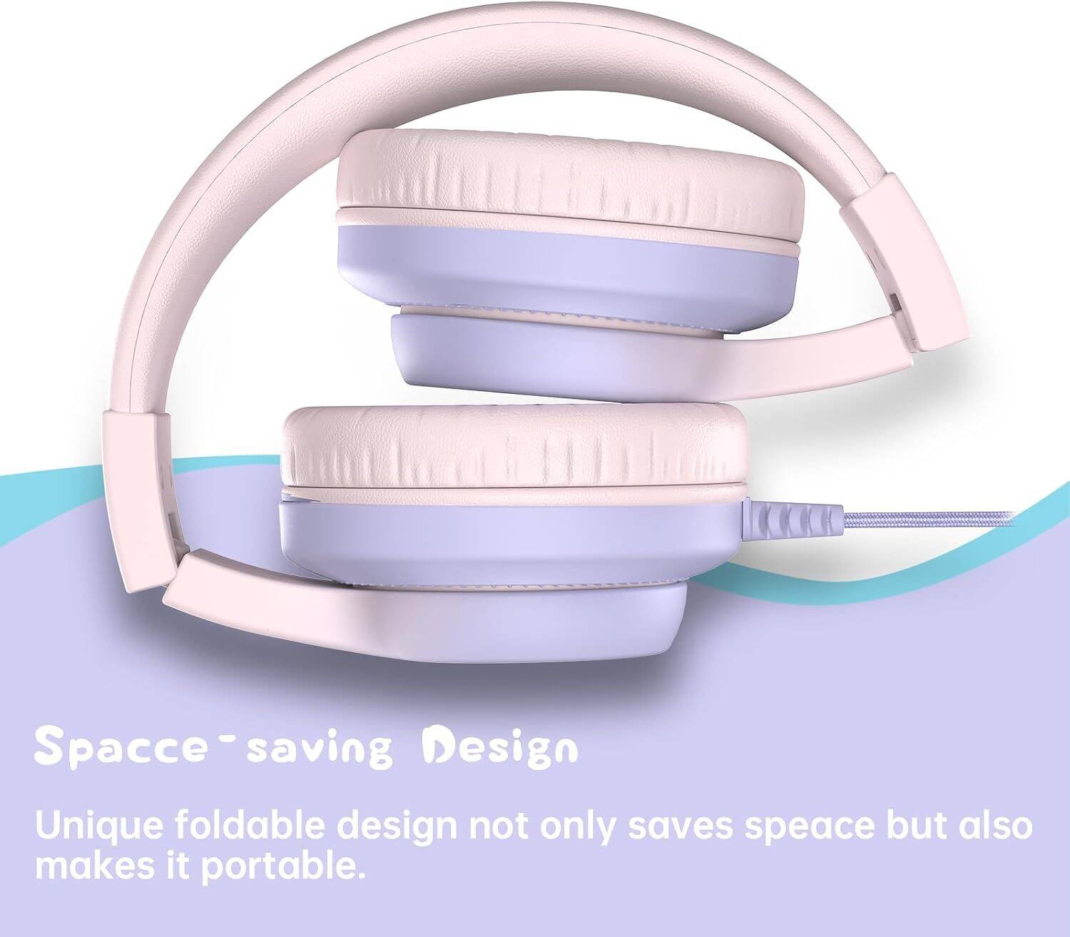 Kids Headphones, Wired Headphones for Kids Over Ear with Microphone, 85/94dB Volume Limiter Headphones for Girls Boys, Foldable Headphones for Learning & Entertainment, Gradient Pink - Image 7