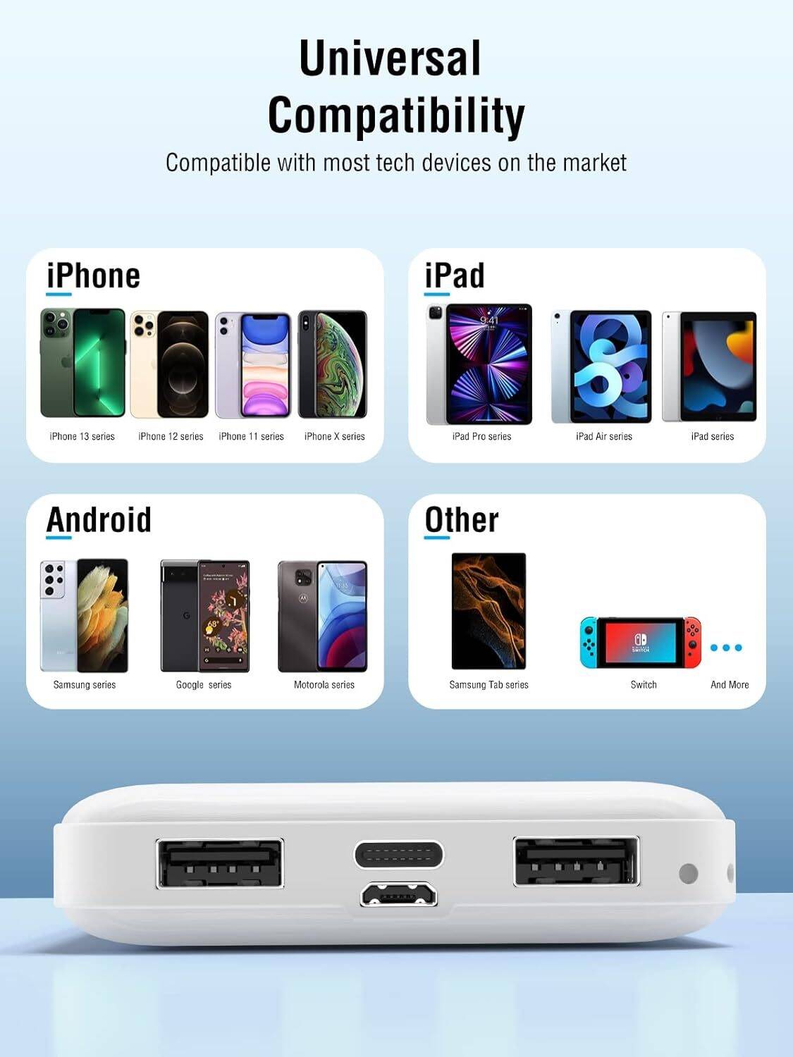 Portable-Charger-Power-Bank - 15000mAh Dual USB Power Bank Output 5V3.1A Fast Portable Charger (White) - Image 7