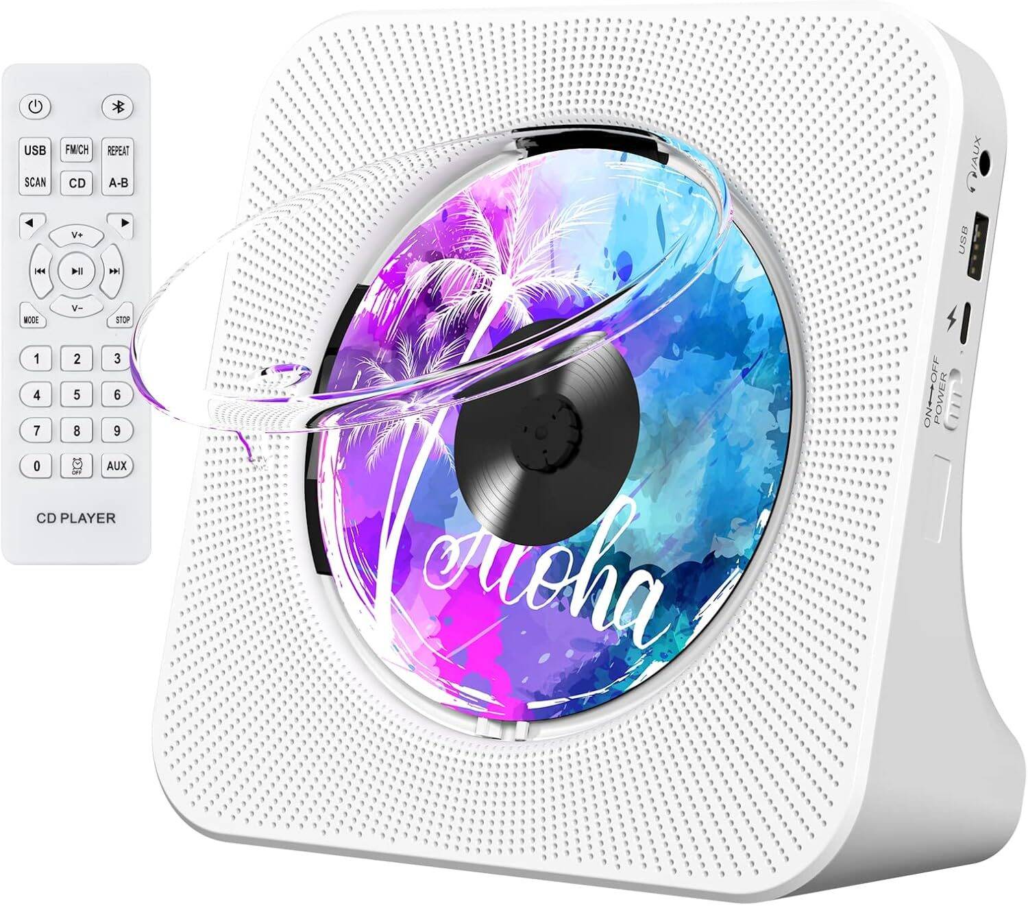 Gueray Portable CD Player with Bluetooth, Desktop CD Music Players for Home Built-in Double HiFi Sound Speakers, Support AUX&USB Headphone Jack, FM Radio Boombox, LCD Screen Display for Kids Gift