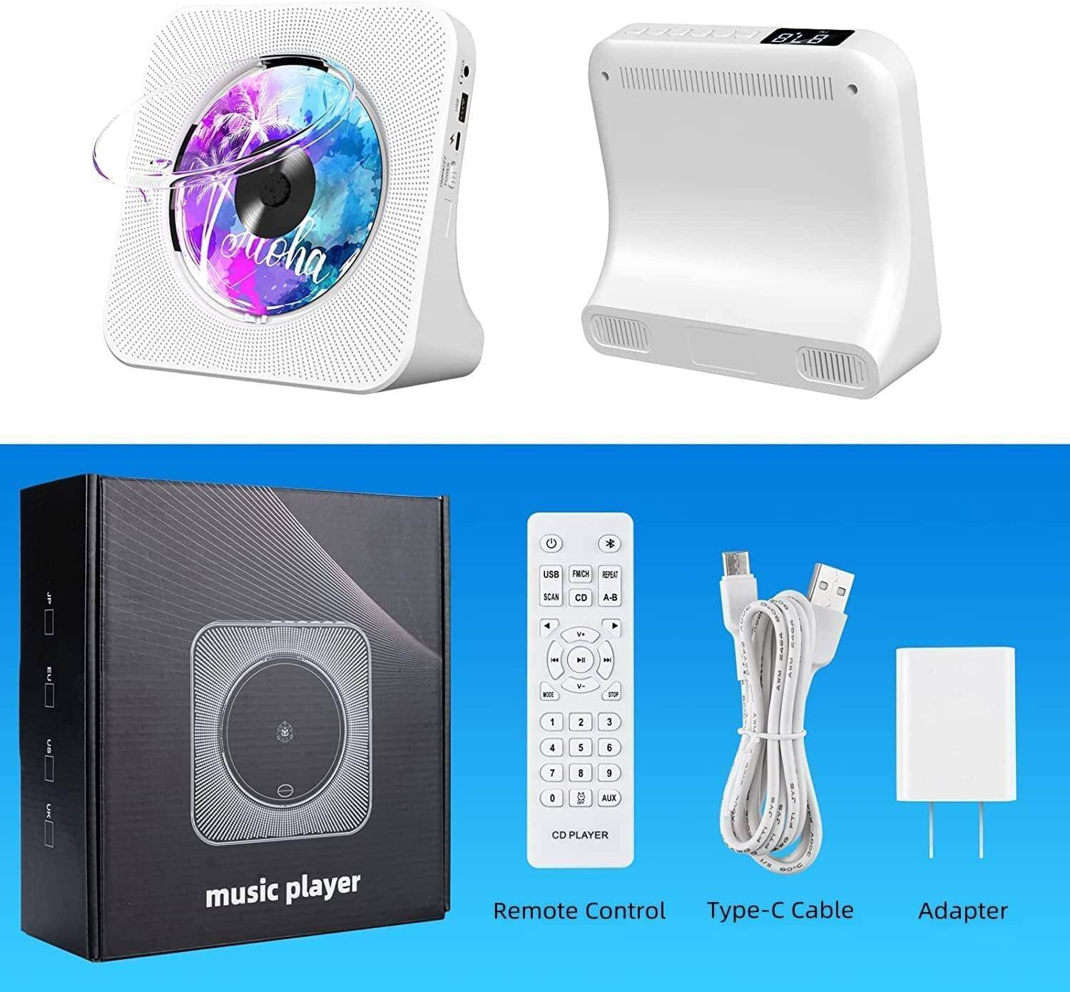 Gueray Portable CD Player with Bluetooth, Desktop CD Music Players for Home Built-in Double HiFi Sound Speakers, Support AUX&USB Headphone Jack, FM Radio Boombox, LCD Screen Display for Kids Gift - Image 8