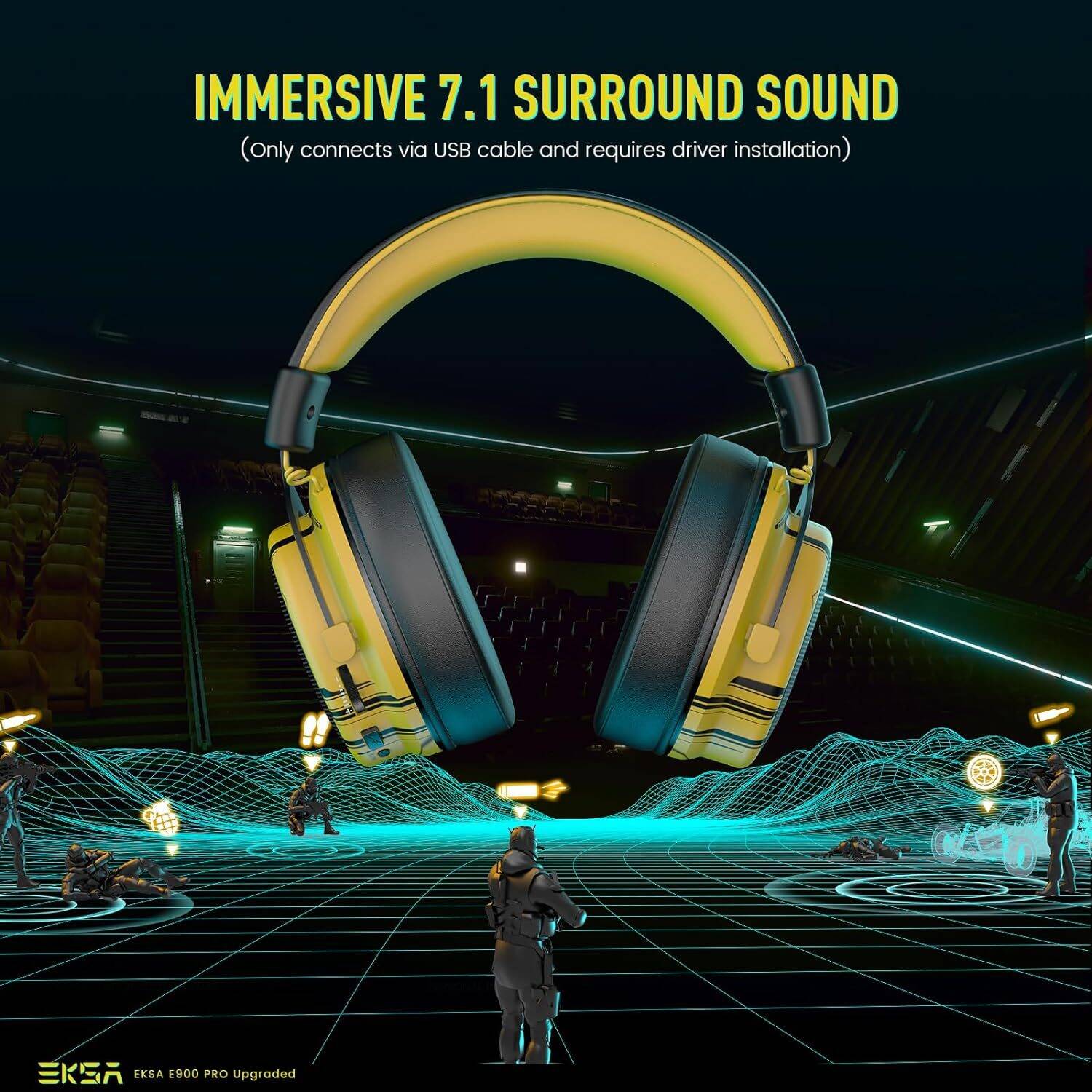 EKSA USB Gaming Headset for PC - Computer Headset with Detachable Noise Cancelling Mic, 7.1 Surround Sound, 50MM Driver - Headphones with Microphone for PS4/PS5, Xbox One, Laptop, Gamer - Image 2