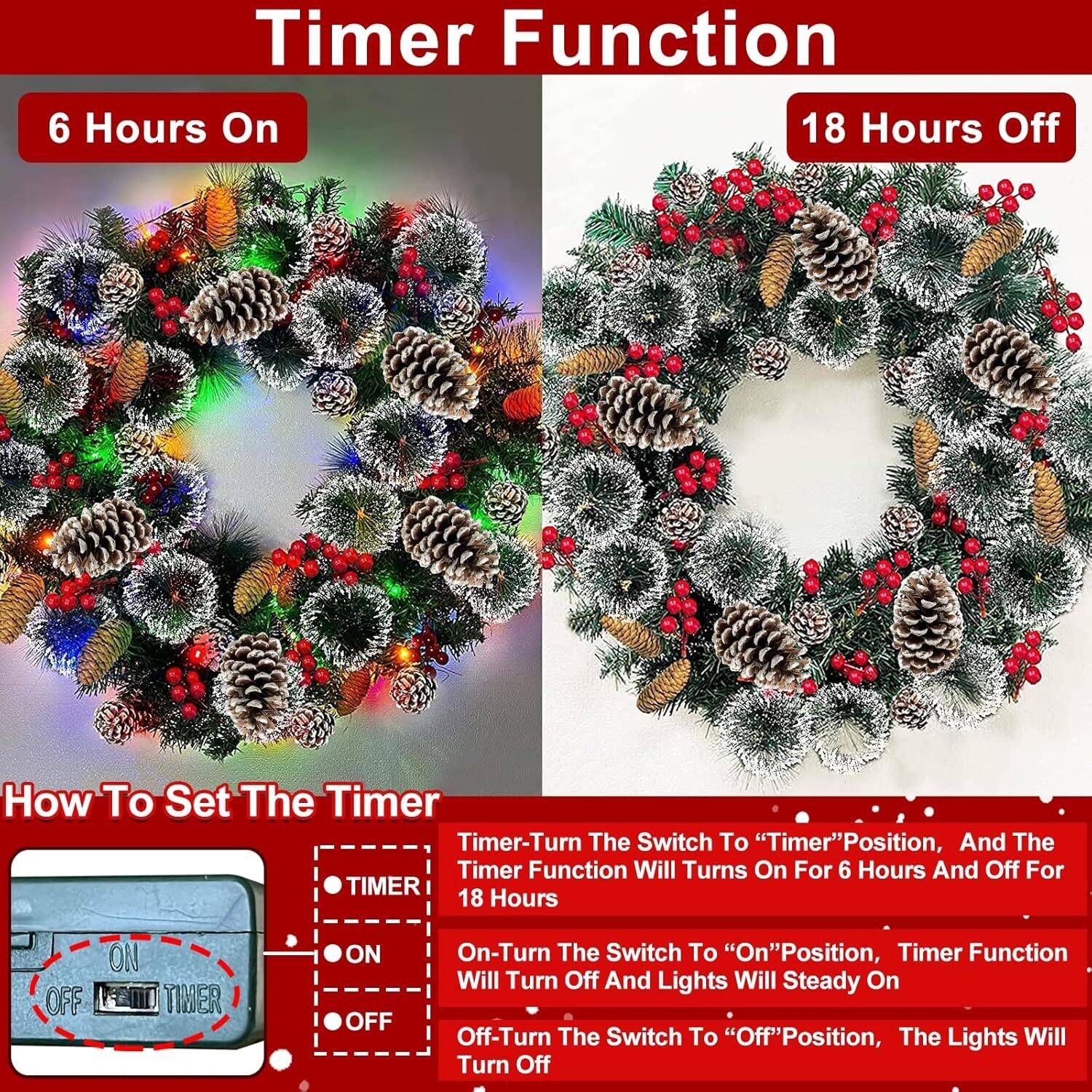 30 Inch Super Large Thick Pre-lit Christmas Wreath w/ Colorful Lights - Image 2