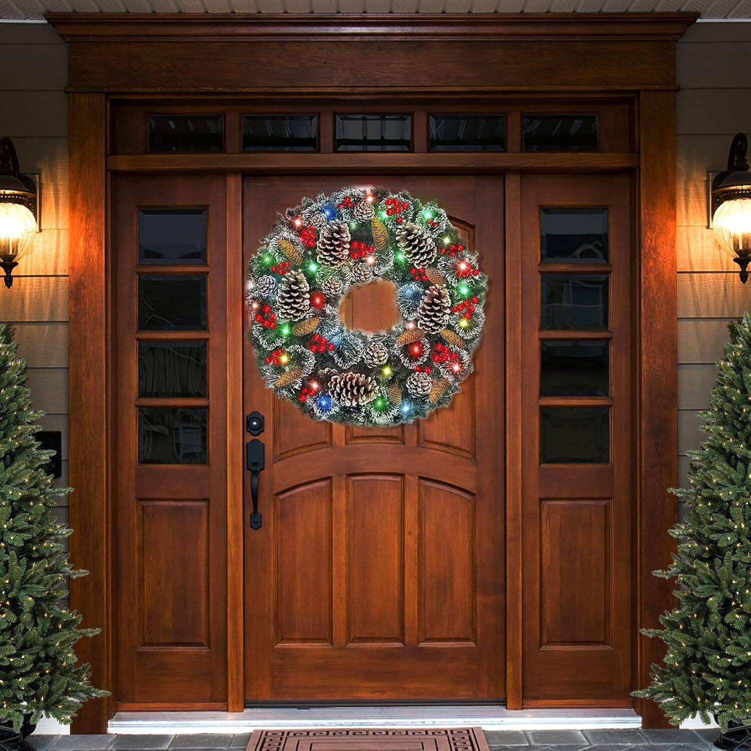 30 Inch Super Large Thick Pre-lit Christmas Wreath w/ Colorful Lights - Image 5