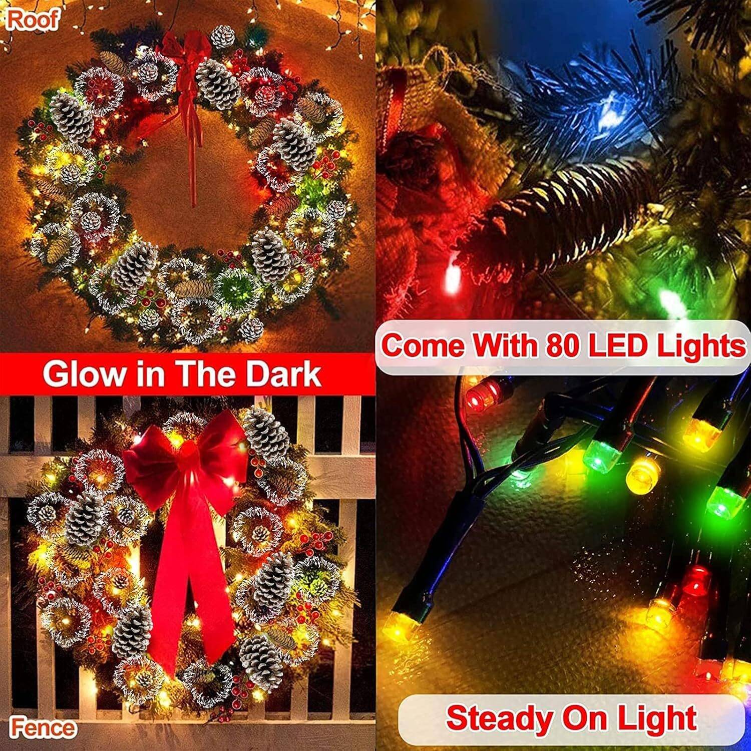 30 Inch Super Large Thick Pre-lit Christmas Wreath w/ Colorful Lights - Image 6