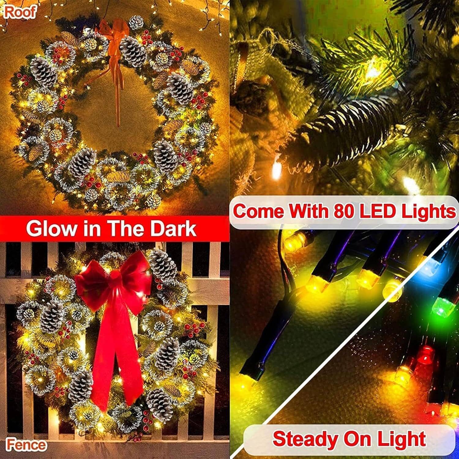 30 Inch Super Thick Christmas Wreath with Warm White Prelit Lights - Image 7