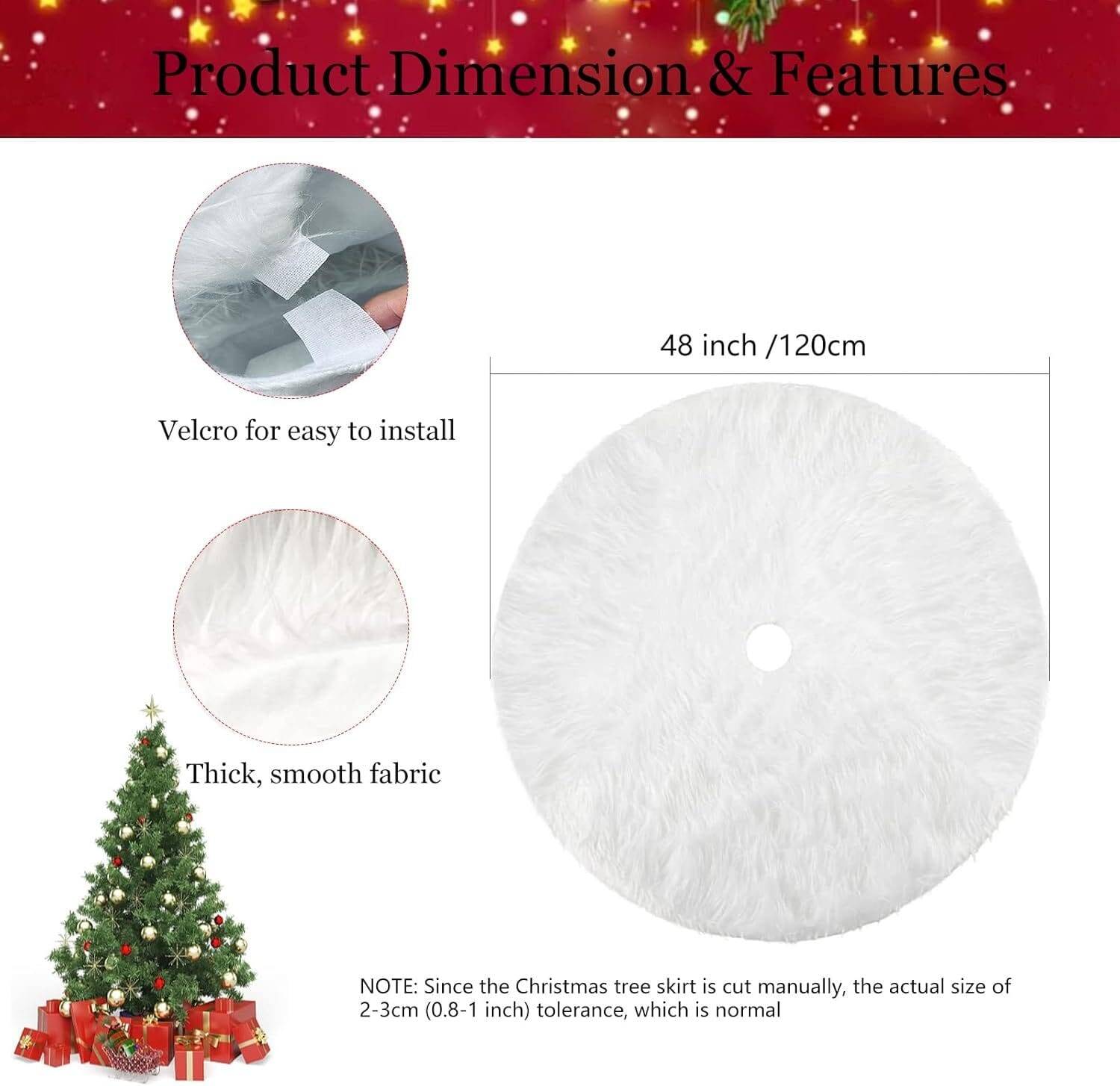 48 Inch Extra Large Thick Luxury Snowy Faux Fur Christmas Tree Skirt - Image 3