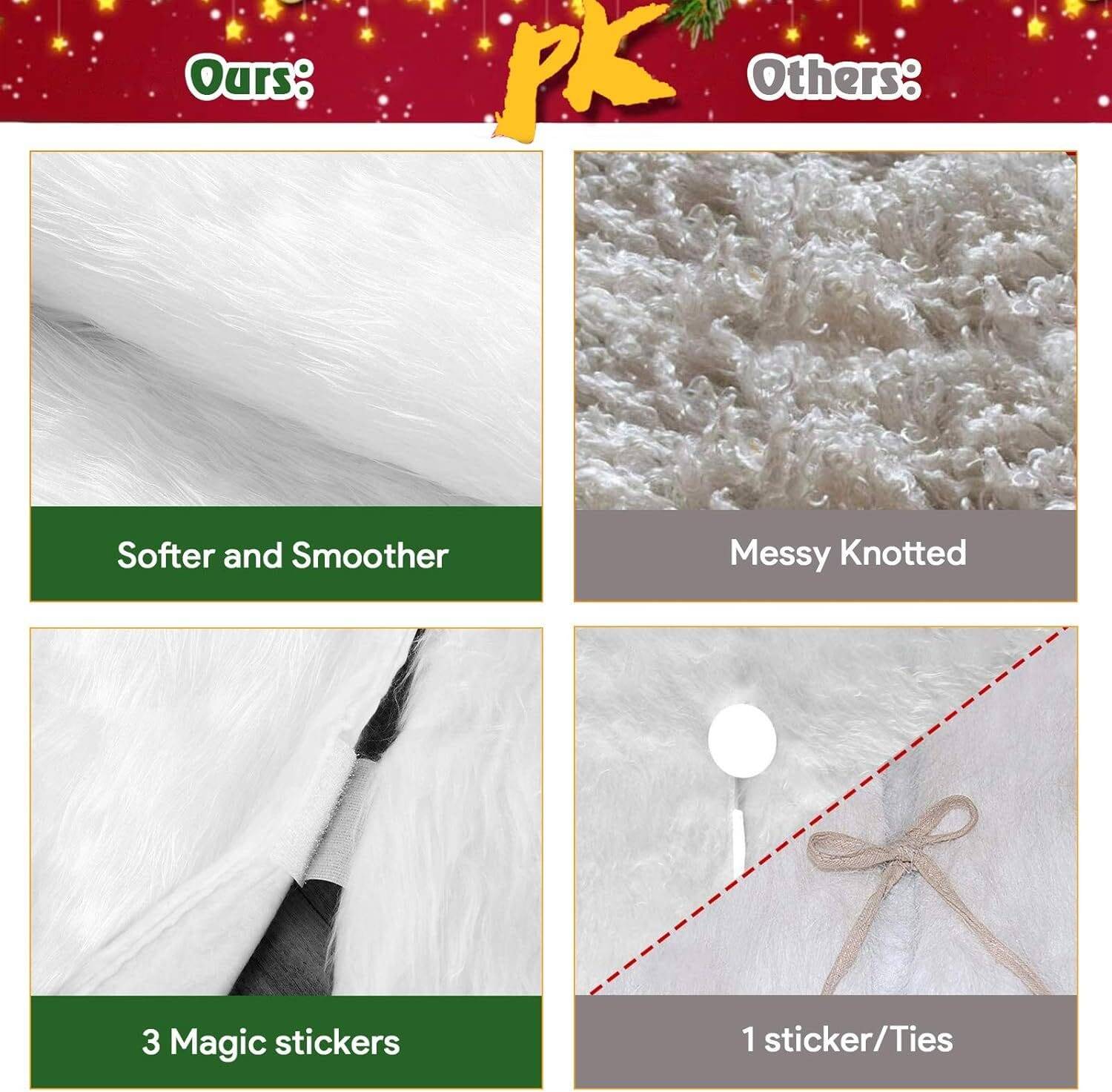 48 Inch Extra Large Thick Luxury Snowy Faux Fur Christmas Tree Skirt - Image 4