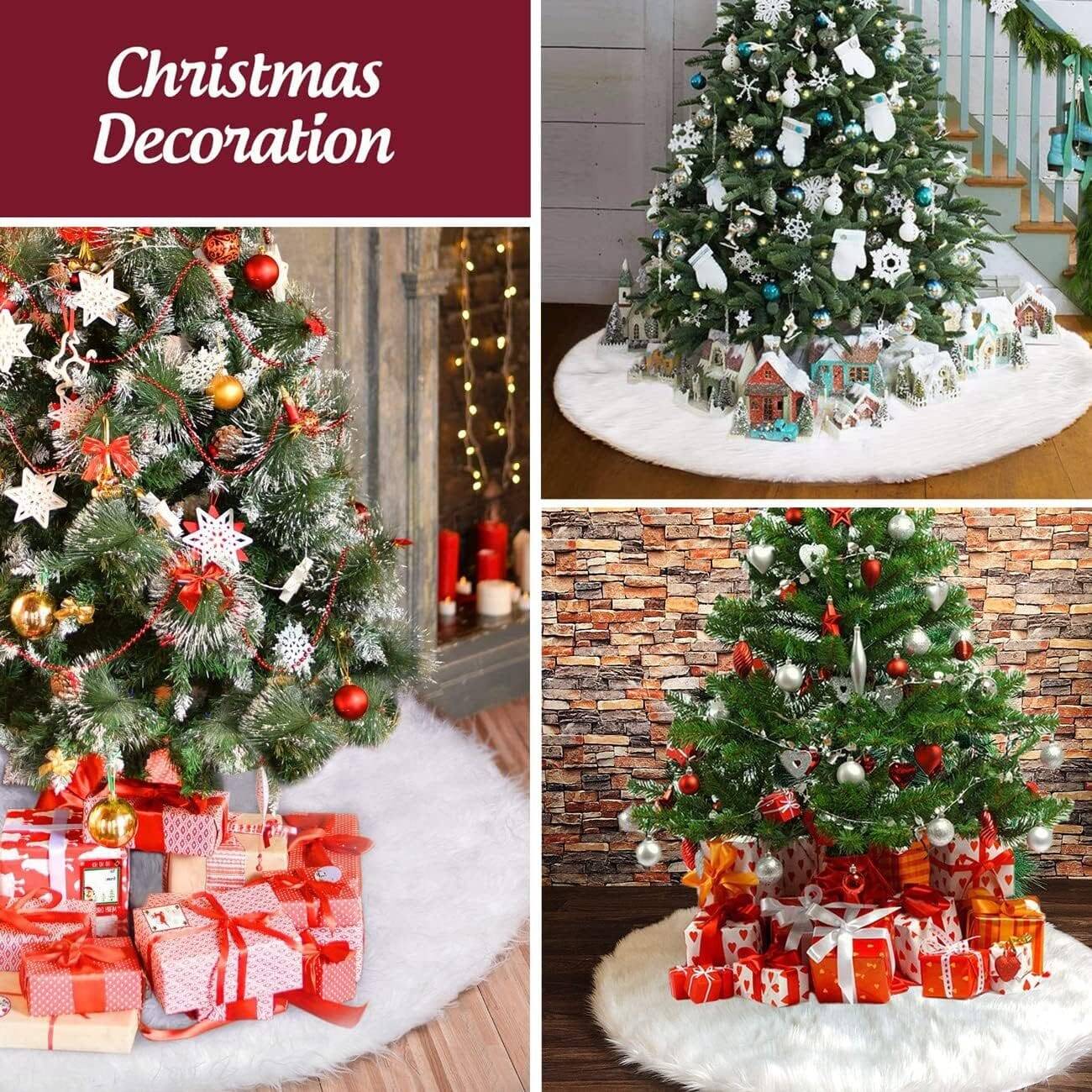 48 Inch Extra Large Thick Luxury Snowy Faux Fur Christmas Tree Skirt - Image 5