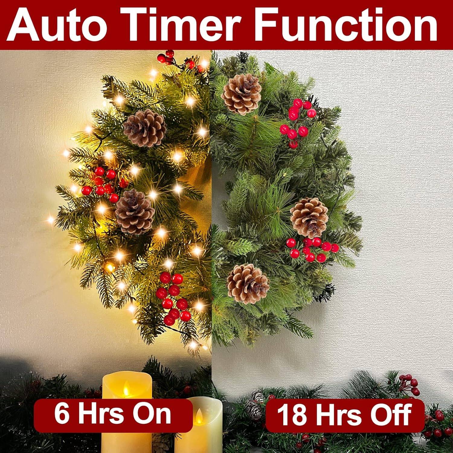 30 Inch Super Thick Christmas Wreath with Warm White Prelit Lights - Image 5