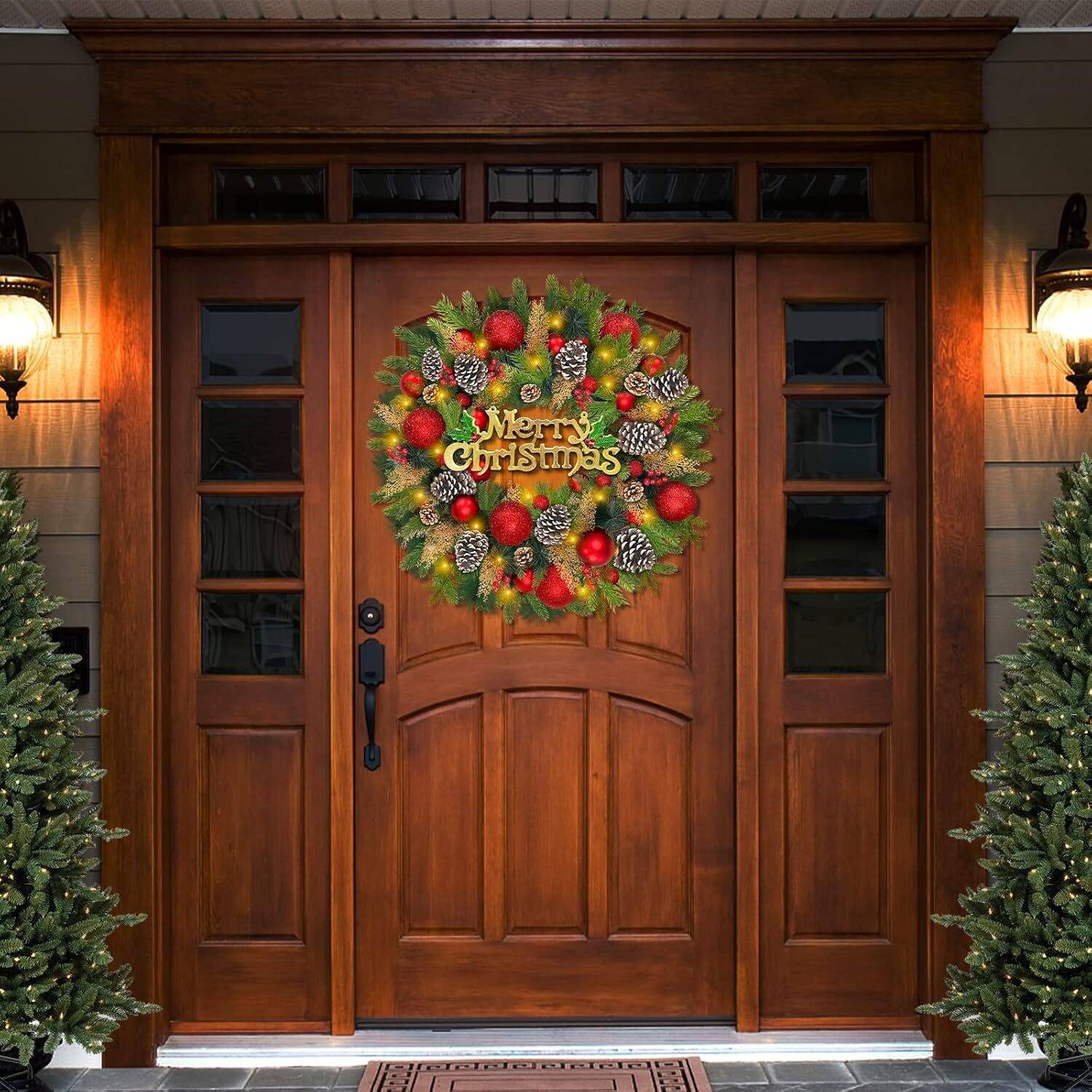 30 Inch Pre-lit Christmas Wreath with 'Merry Christmas' Sign - Image 5