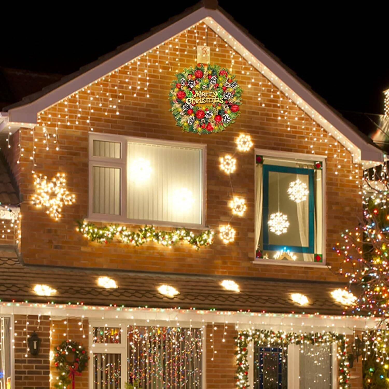 30 Inch Pre-lit Christmas Wreath with 'Merry Christmas' Sign - Image 7