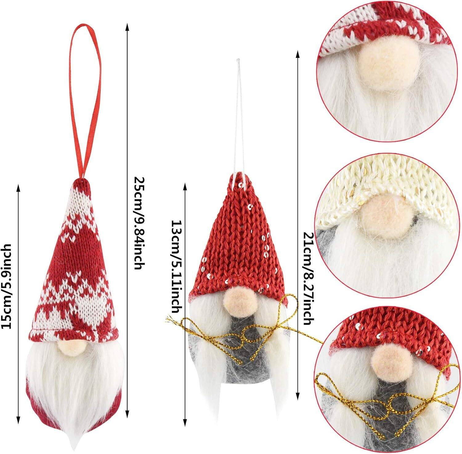 8 Pack Christmas Gnomes Ornaments, Handmade Santa Elf Decor - Image 3