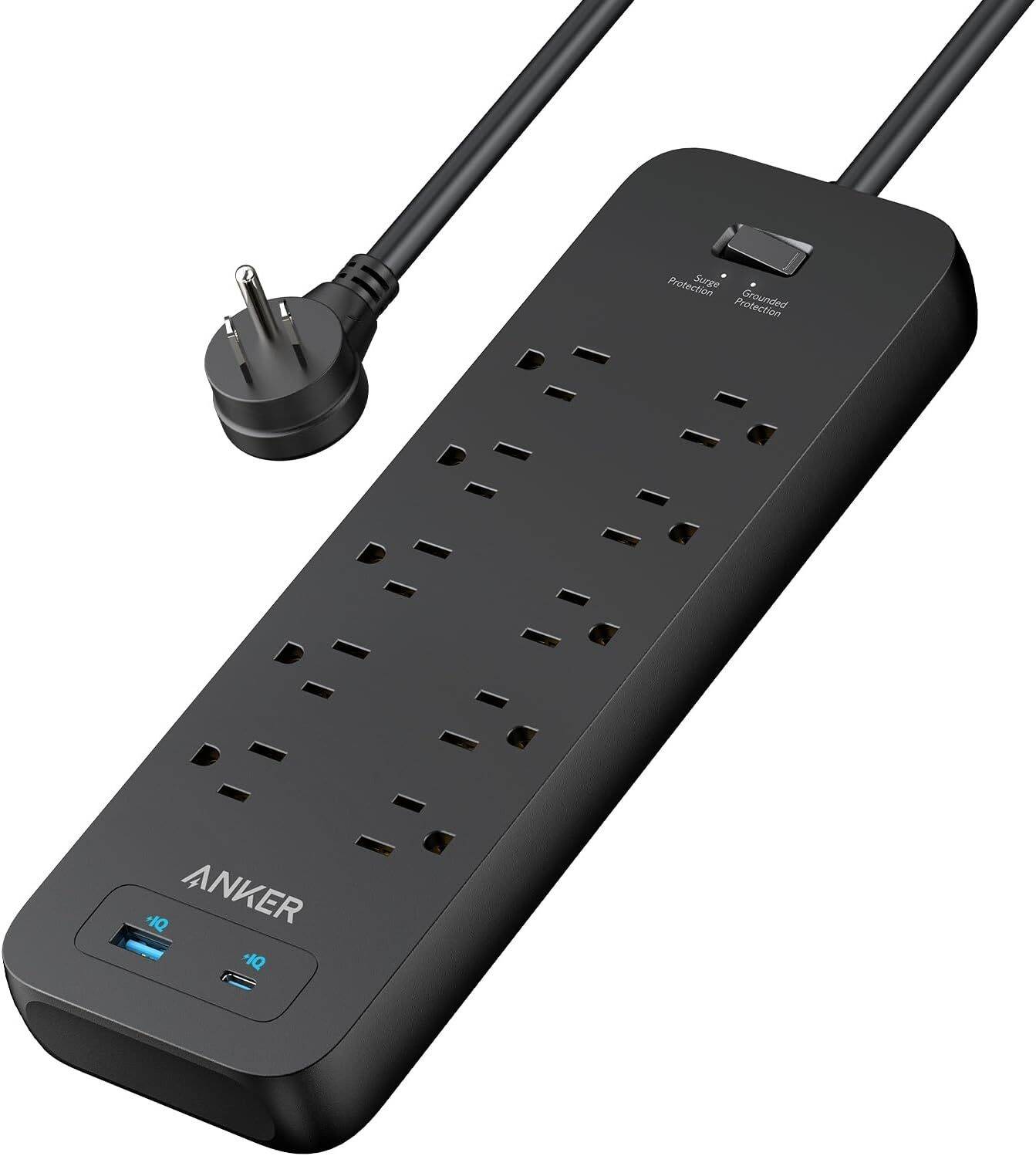 Anker Power Strip Surge Protector(2100J), 6Ft/1.8m Extension Cord with 10 Outlets and 2 USB Ports (Black)