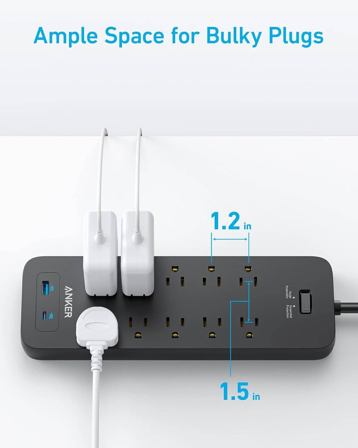Anker Power Strip Surge Protector(2100J), 6Ft/1.8m Extension Cord with 10 Outlets and 2 USB Ports (Black) - Image 4