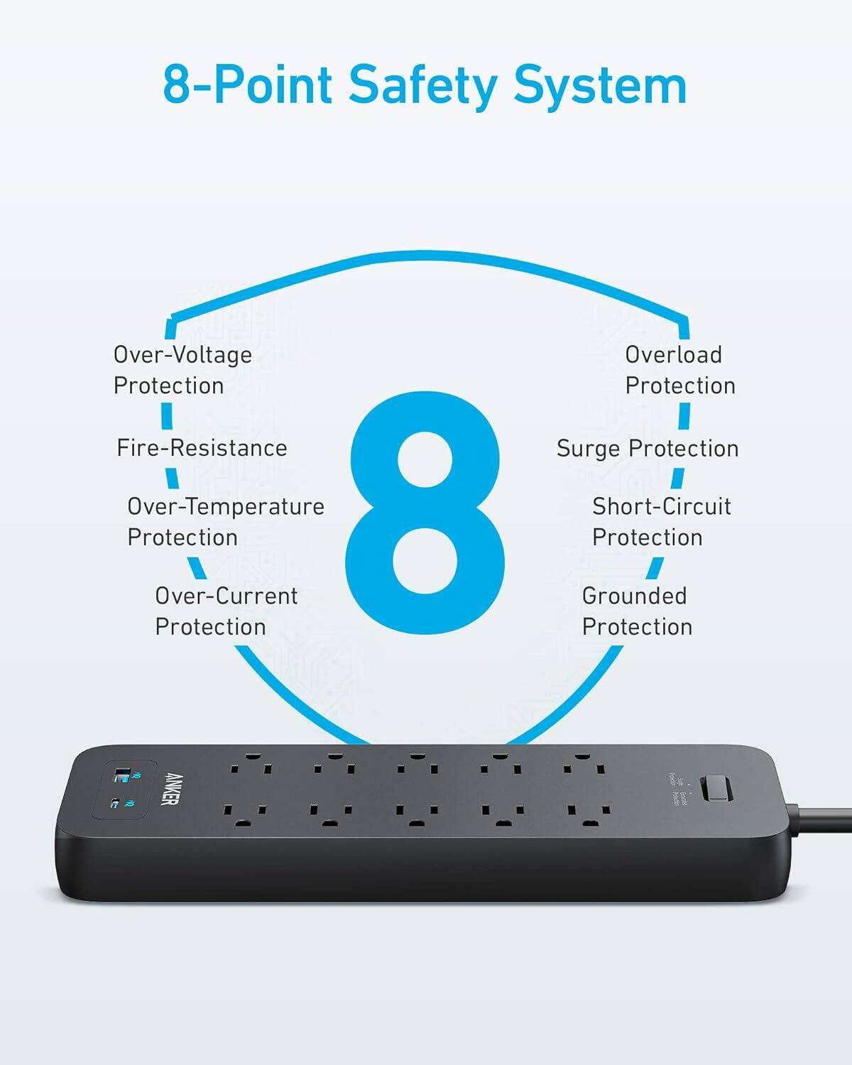 Anker Power Strip Surge Protector(2100J), 6Ft/1.8m Extension Cord with 10 Outlets and 2 USB Ports (Black) - Image 6