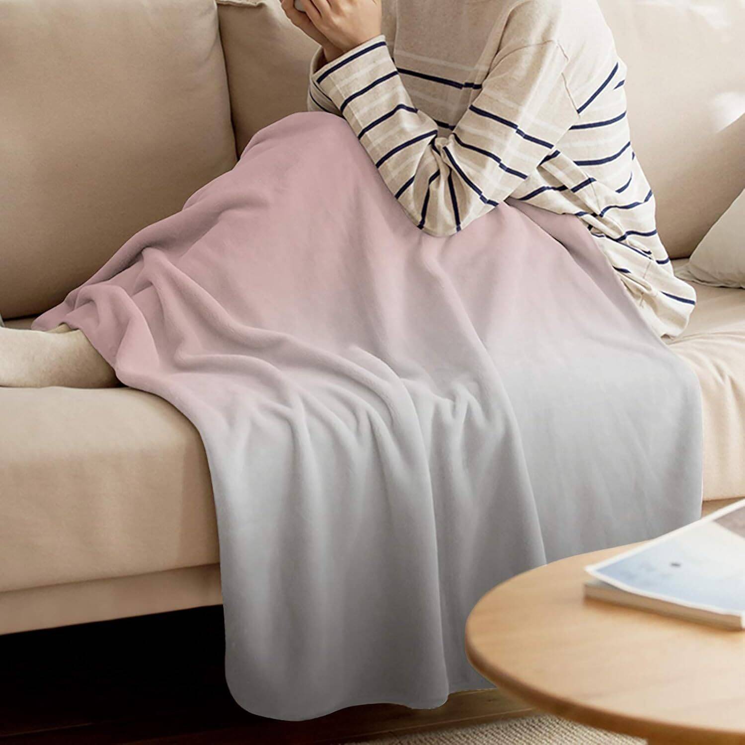 Fleece Blanket Warm Pink and Grey Ombre Throw Blanket Pink Grey Fuzzy Bed Blanket Comfy Microfiber Flannel Blanket,Lightweight Pink and Gray Gradient Blanket for Couch,Bed,Sofa,40x50 Inch - Image 4