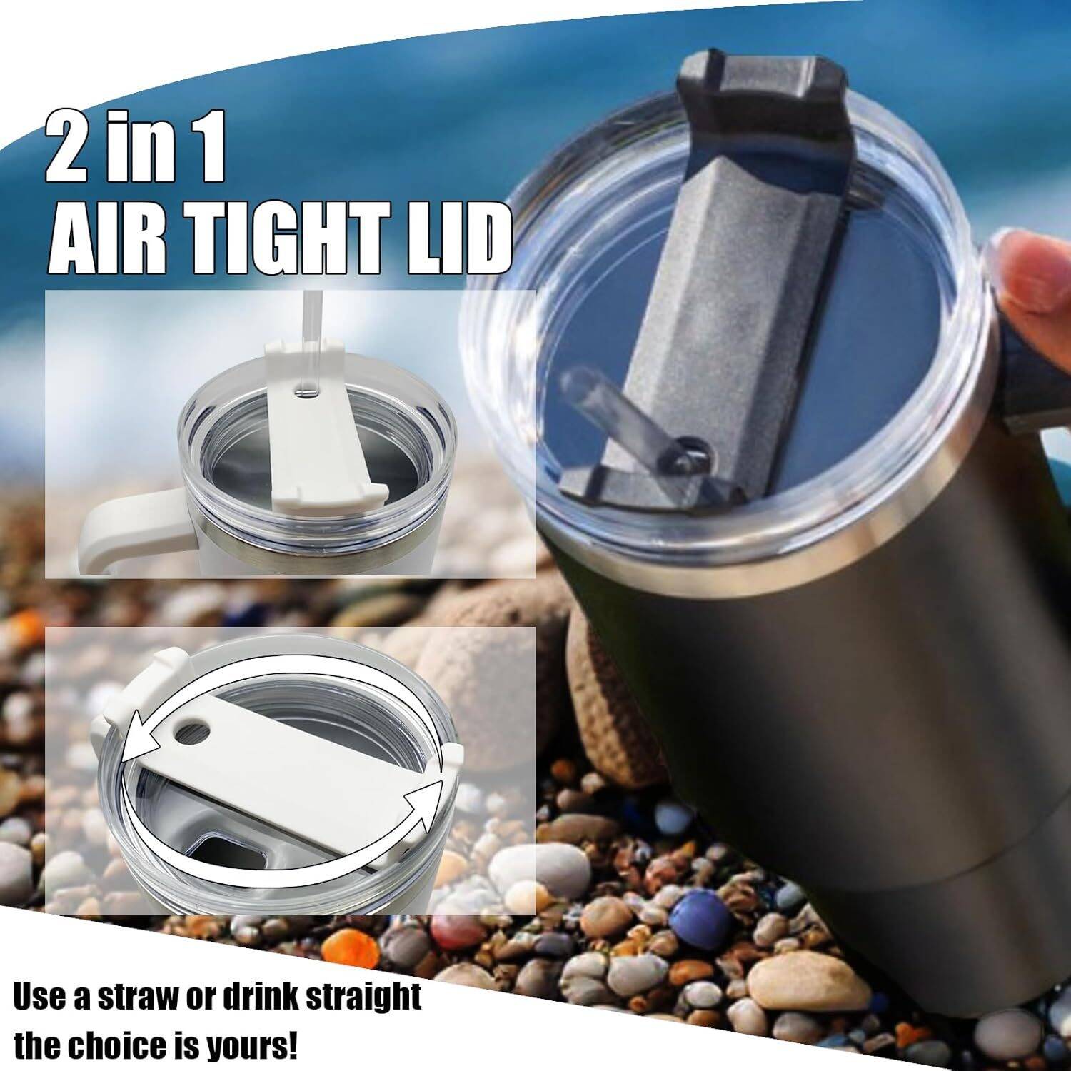 40 oz Tumbler with Handle, Keep Cold 40 Hours Stainless Steel Tumbler with Lid and Straw Double Wall Vacuum Reusable Sports Water Bottle with Handle Travel Coffee Mug, White, Frost - Image 5