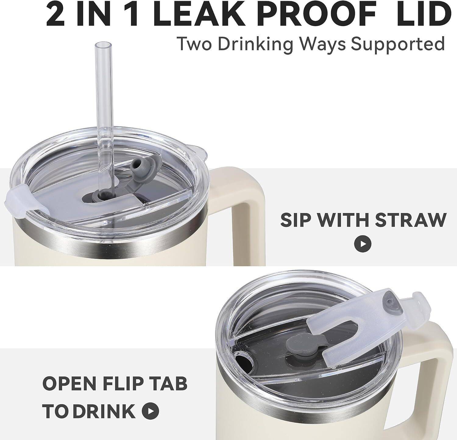 40 oz Tumbler with Handle and Straw, Insulated Stainless Steel Tumbler with 2 In 1 Lid, Double Vacuum Travel Mug Coffee Cup - Image 4