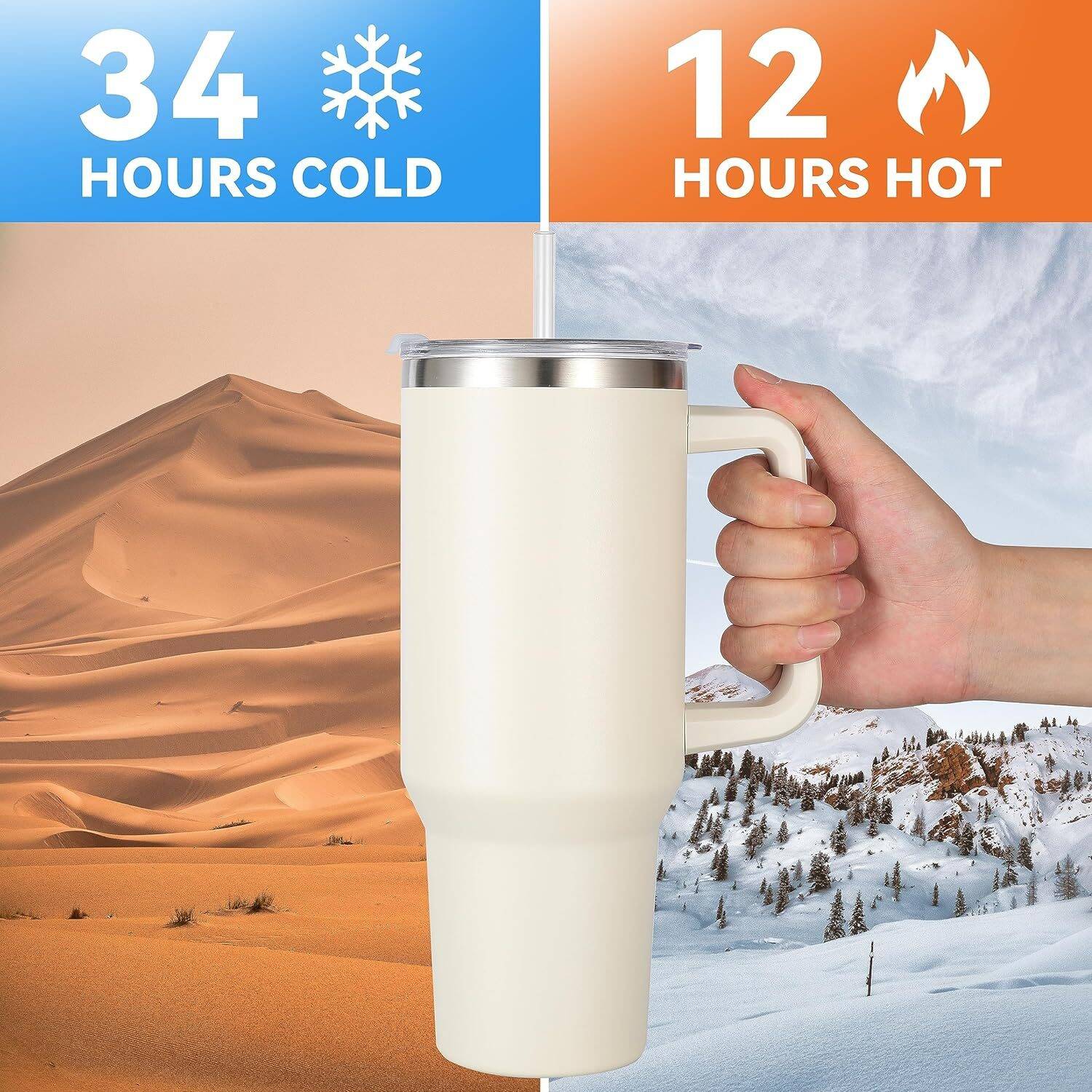 40 oz Tumbler with Handle and Straw, Insulated Stainless Steel Tumbler with 2 In 1 Lid, Double Vacuum Travel Mug Coffee Cup - Image 5