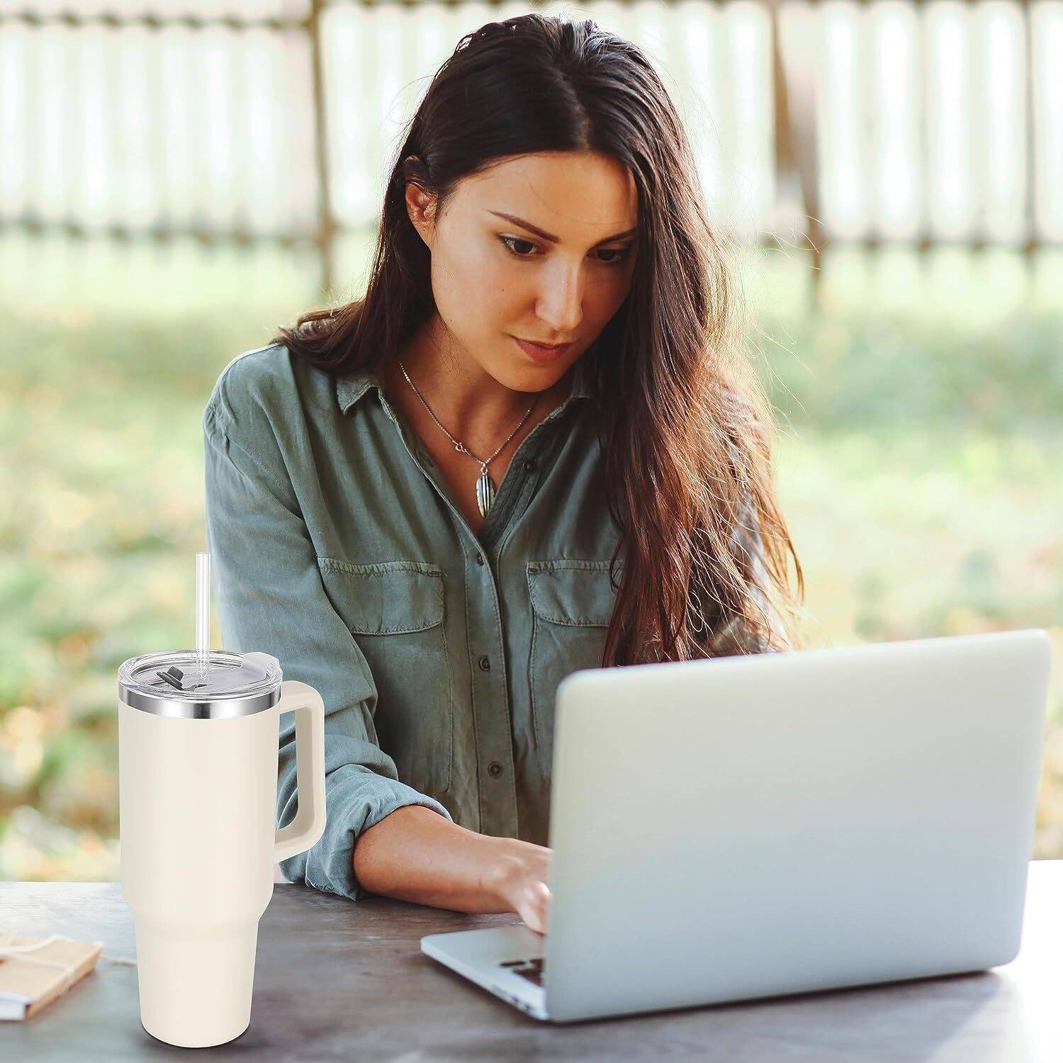 40 oz Tumbler with Handle and Straw, Insulated Stainless Steel Tumbler with 2 In 1 Lid, Double Vacuum Travel Mug Coffee Cup - Image 7