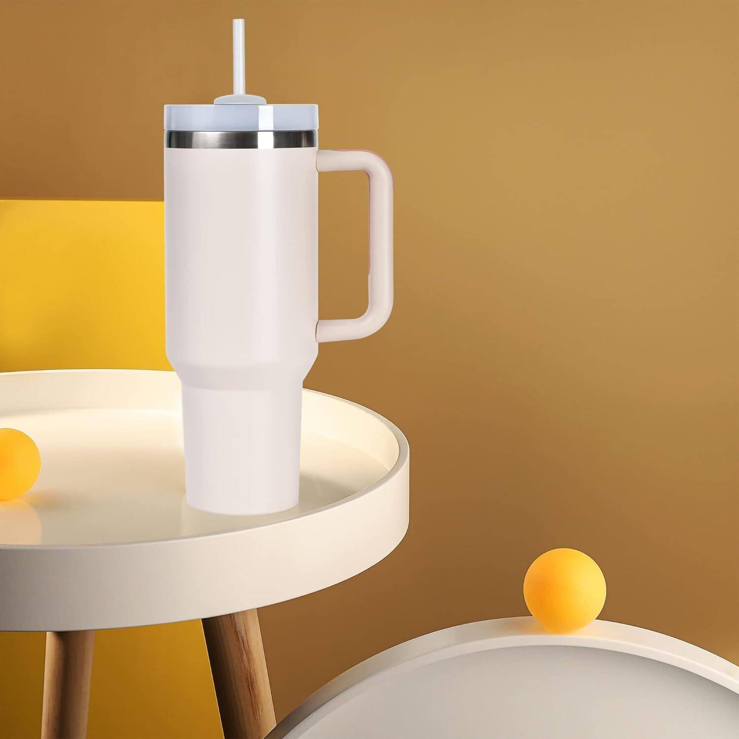 40oz Tumbler with lid, Starw and Handle, Stainless Steel Vacuum Insulated Water Bottle Travel Mug for Iced Coffee, Hot and Cold Tea, Beverages (40oz Beige) - Image 7