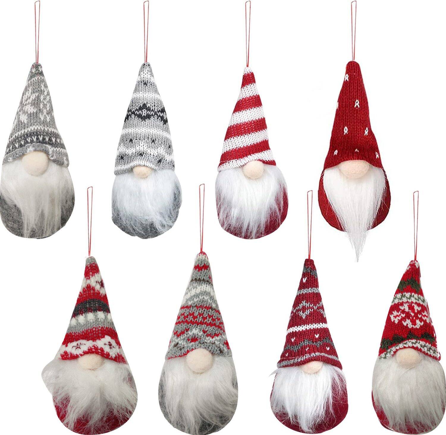 8 Pack Christmas Gnomes Ornaments, Handmade Santa Elf Decor