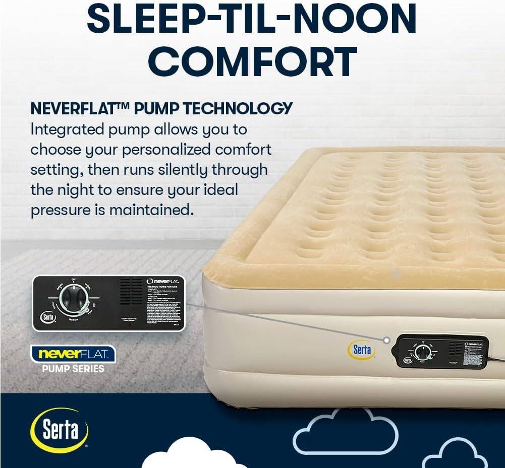 Serta Raised Air Mattress with Never Flat Pump | Luxury Inflatable Mattress with Built in Air Pump | Heavy Duty Blow Up Mattress with Self Inflating Pump - Image 3