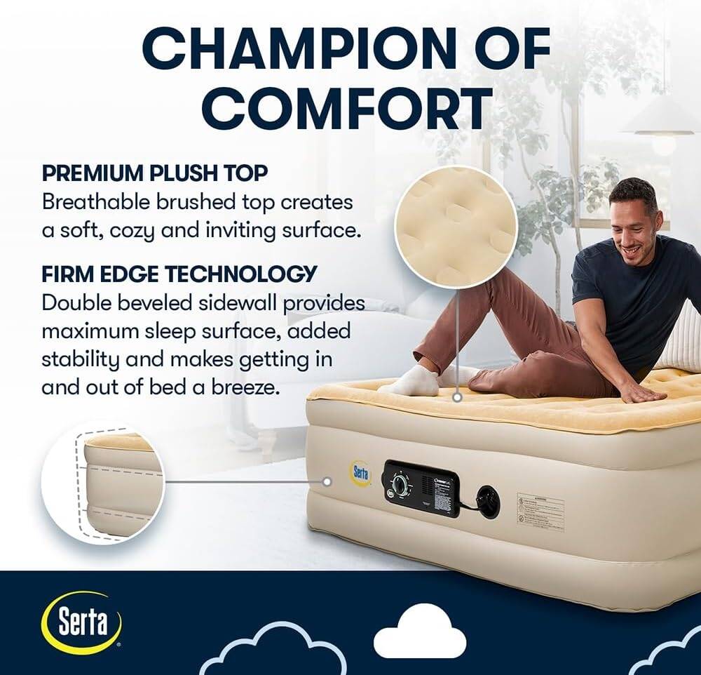 Serta Raised Air Mattress with Never Flat Pump | Luxury Inflatable Mattress with Built in Air Pump | Heavy Duty Blow Up Mattress with Self Inflating Pump - Image 4