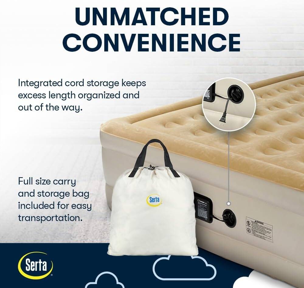 Serta Raised Air Mattress with Never Flat Pump | Luxury Inflatable Mattress with Built in Air Pump | Heavy Duty Blow Up Mattress with Self Inflating Pump - Image 6