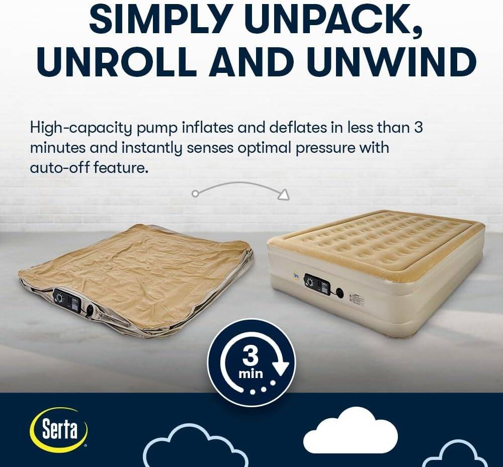 Serta Raised Air Mattress with Never Flat Pump | Luxury Inflatable Mattress with Built in Air Pump | Heavy Duty Blow Up Mattress with Self Inflating Pump - Image 7