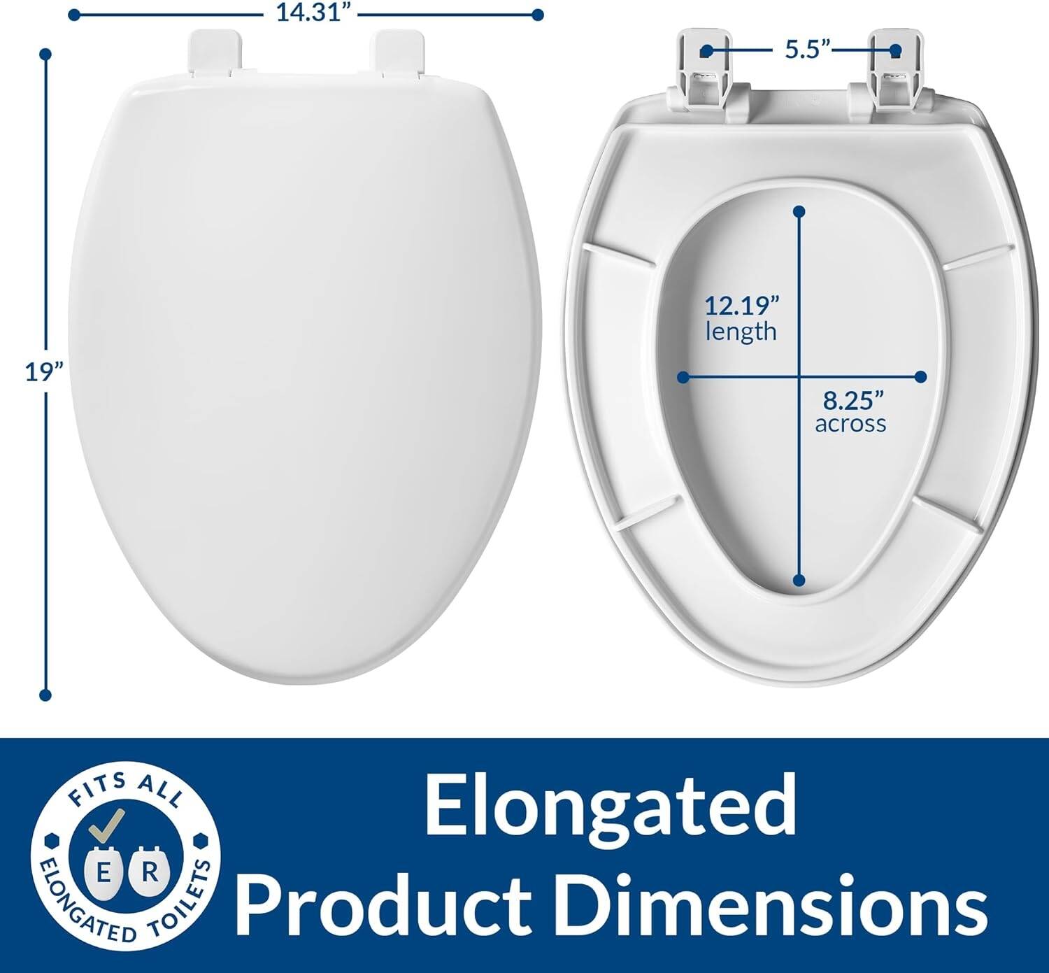 Mayfair Caswell Modern Toilet Seat, Slow Close, Easy Clean, Plastic, Elongated, White - Image 4