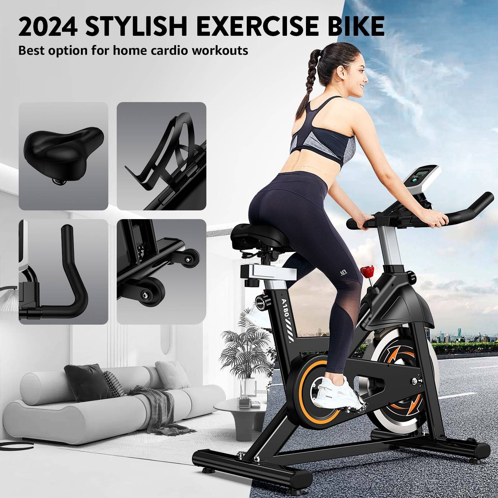 Indoor Cycling Bike Belt Drive for Home Cardio, 350lb - Image 5