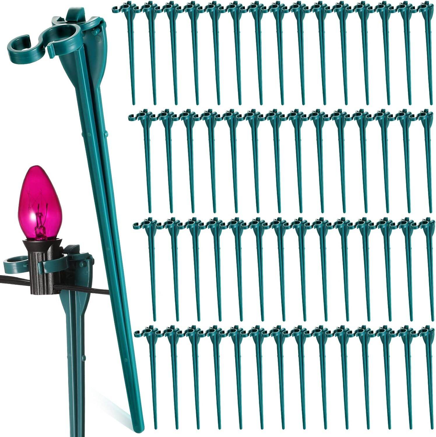 9 Inches Universal Light Stakes for C7 C9 String Lights Outdoor, Gardens, Lawn, Landscape, Fence (Green, 60 Pcs)
