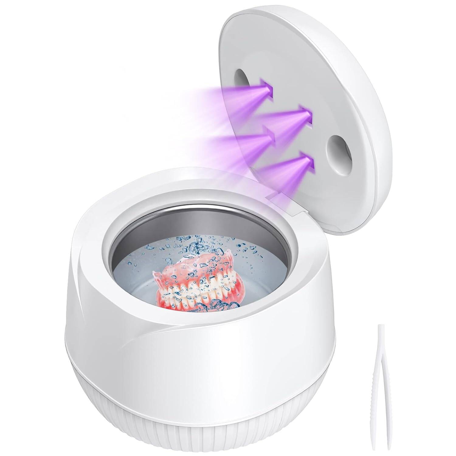 Ultrasonic U-V cleaner for dentures, retainers, mouthguards, aligners, jewelry & more 45kHz, 200ML capacity, perfect for at-home or travel use